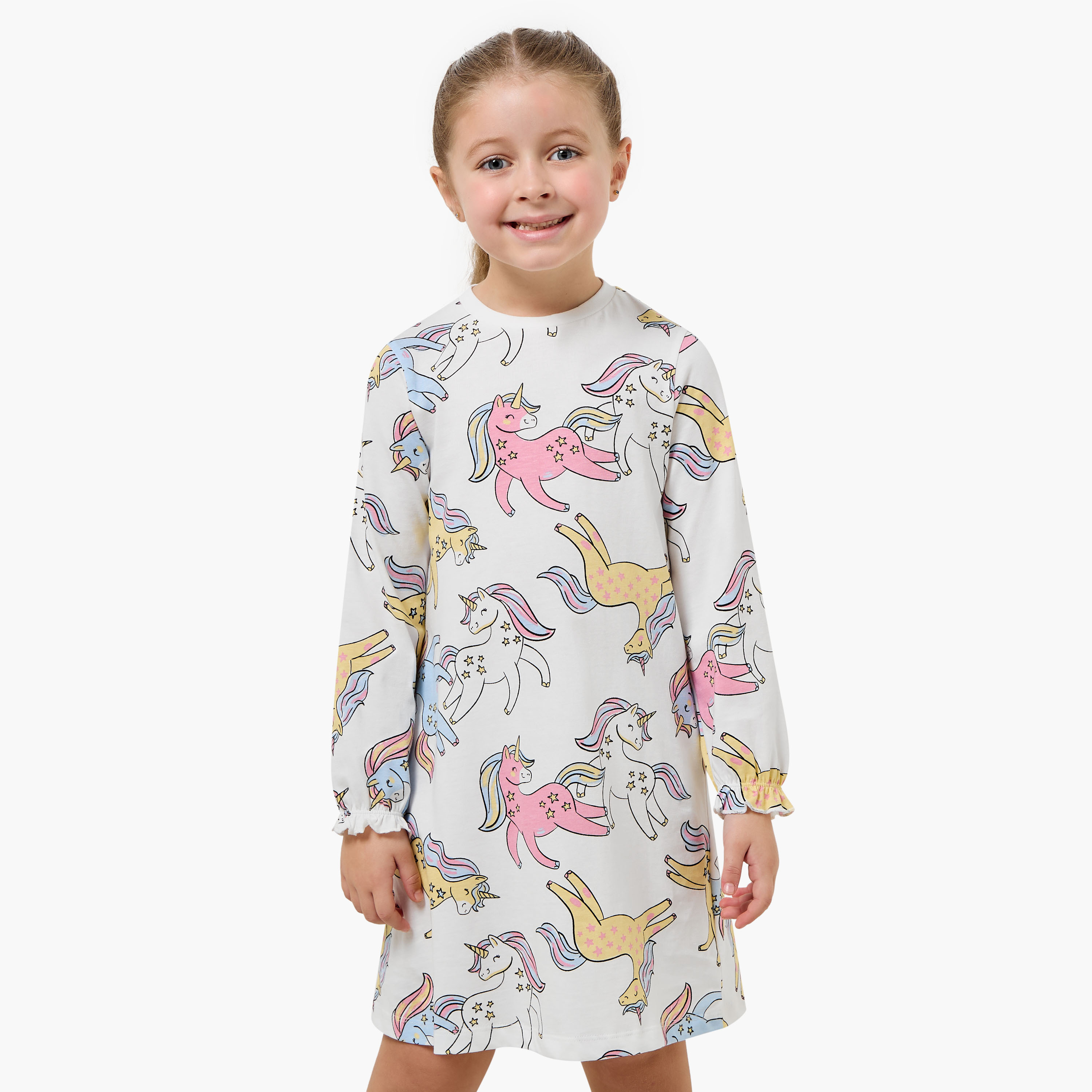 Pack of 2 Juniors Crew Neck Long Sleeves Night Dress with Fun Prints-girls-clothing-nightwear-image-2