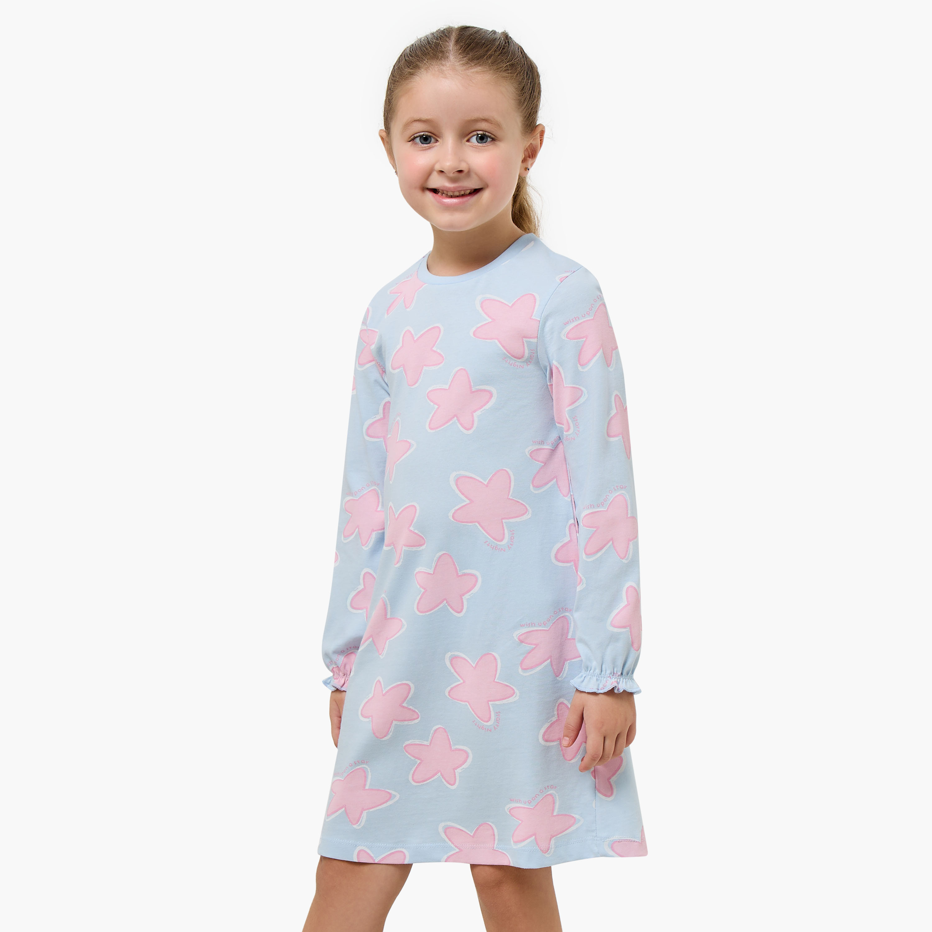 Pack of 2 Juniors Crew Neck Long Sleeves Night Dress with Fun Prints-girls-clothing-nightwear-image-3