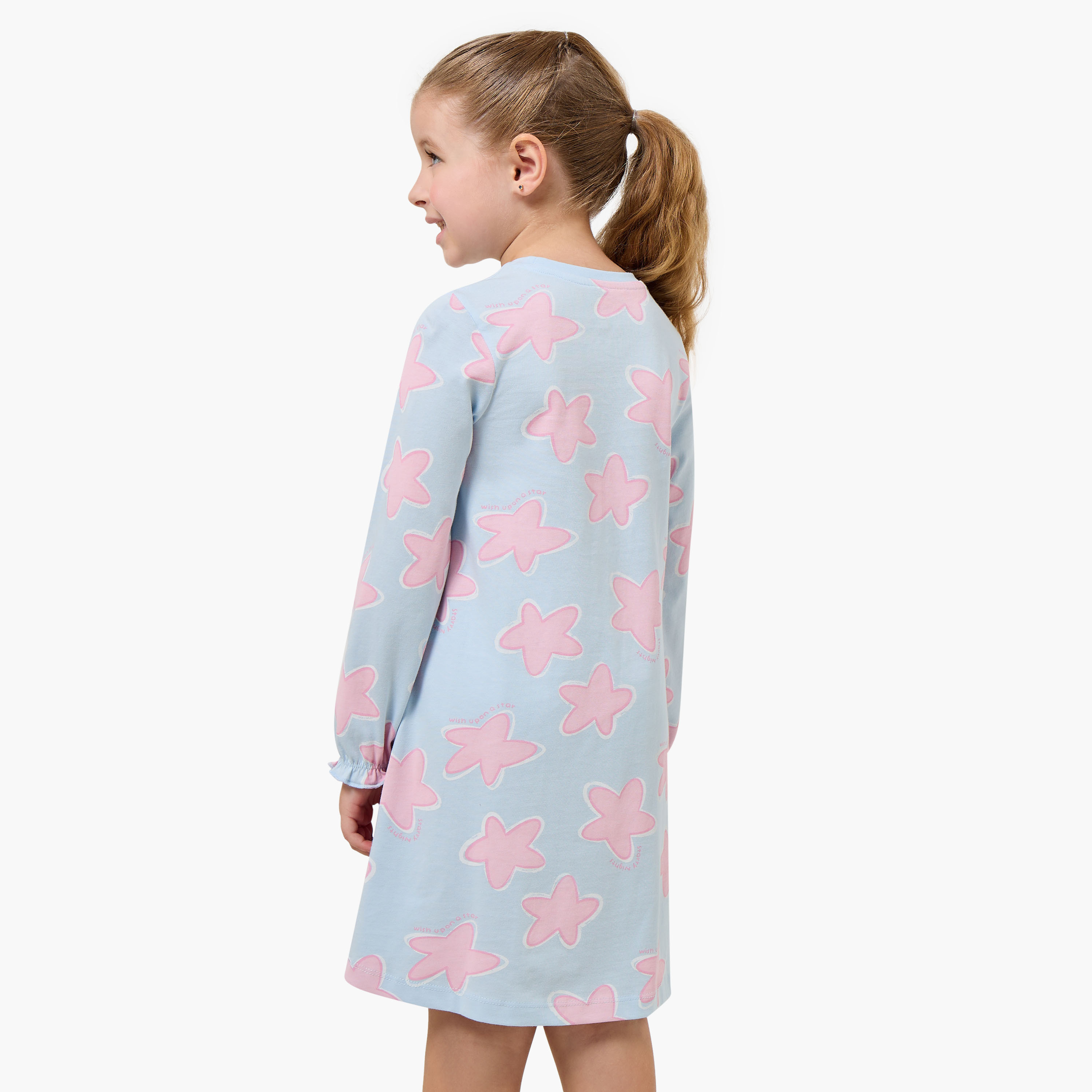 Pack of 2 Juniors Crew Neck Long Sleeves Night Dress with Fun Prints-girls-clothing-nightwear-image-4