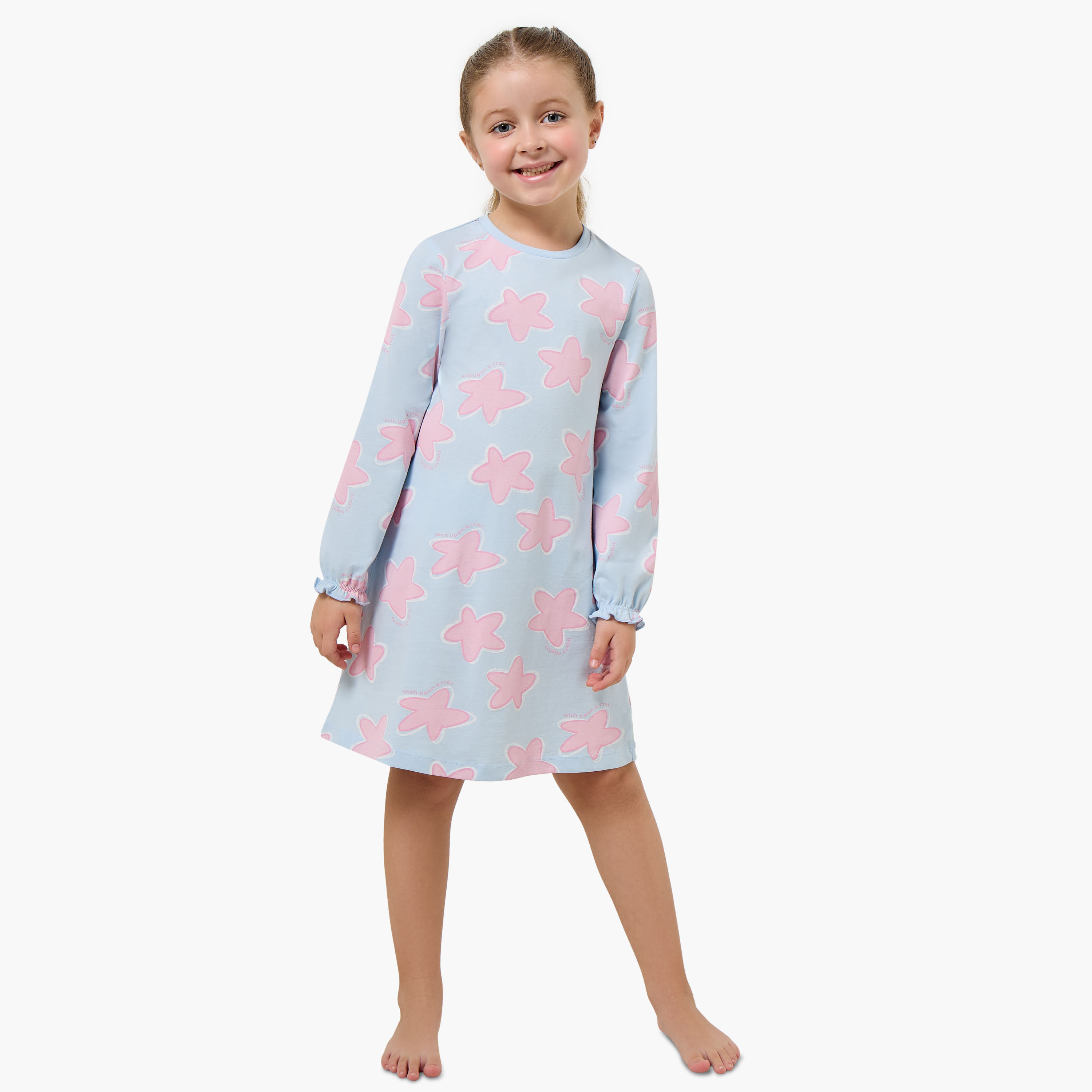 Pack of 2 Juniors Crew Neck Long Sleeves Night Dress with Fun Prints-girls-clothing-nightwear-image-7