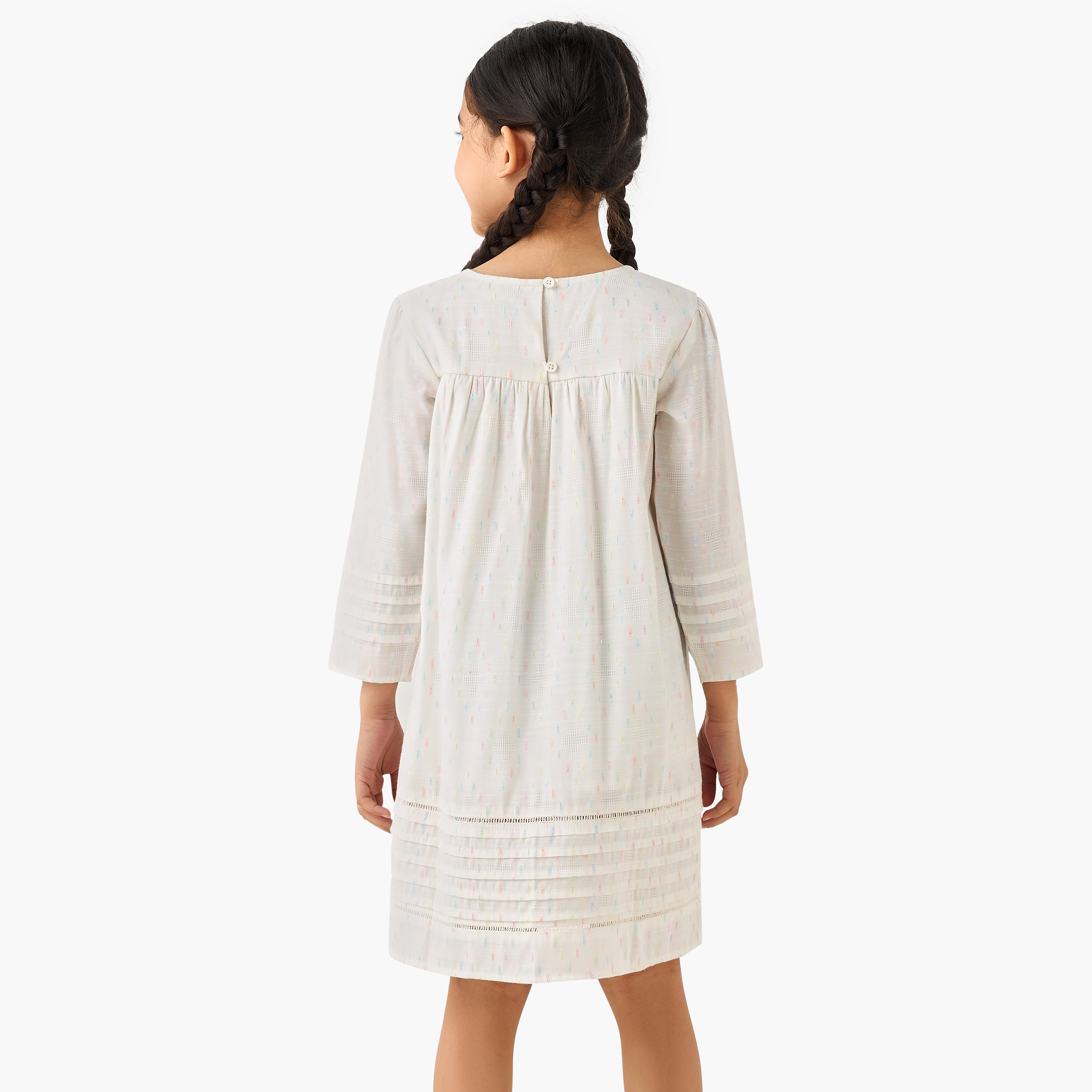 Juniors Cotton Round Neck Long Sleeves Night Dress with Textured Design-girls-clothing-nightwear-image-3