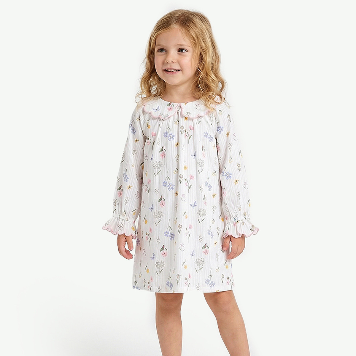 قميص نوم قطن بياقة بيتر بان وأكمام طويلة بطبعات زهور من جونيورز-baby-girls-clothing-nightwear-pyjamasets-image-5