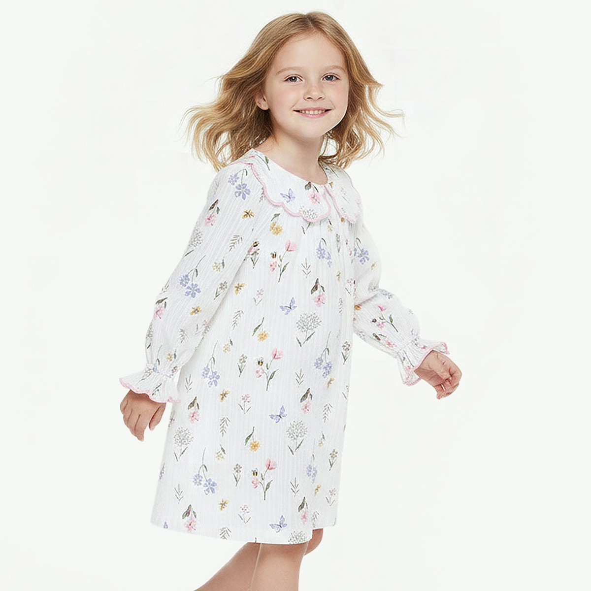 قميص نوم قطن بياقة بيتر بان وأكمام طويلة بطبعات زهور من جونيورز-baby-girls-clothing-nightwear-pyjamasets-image-4