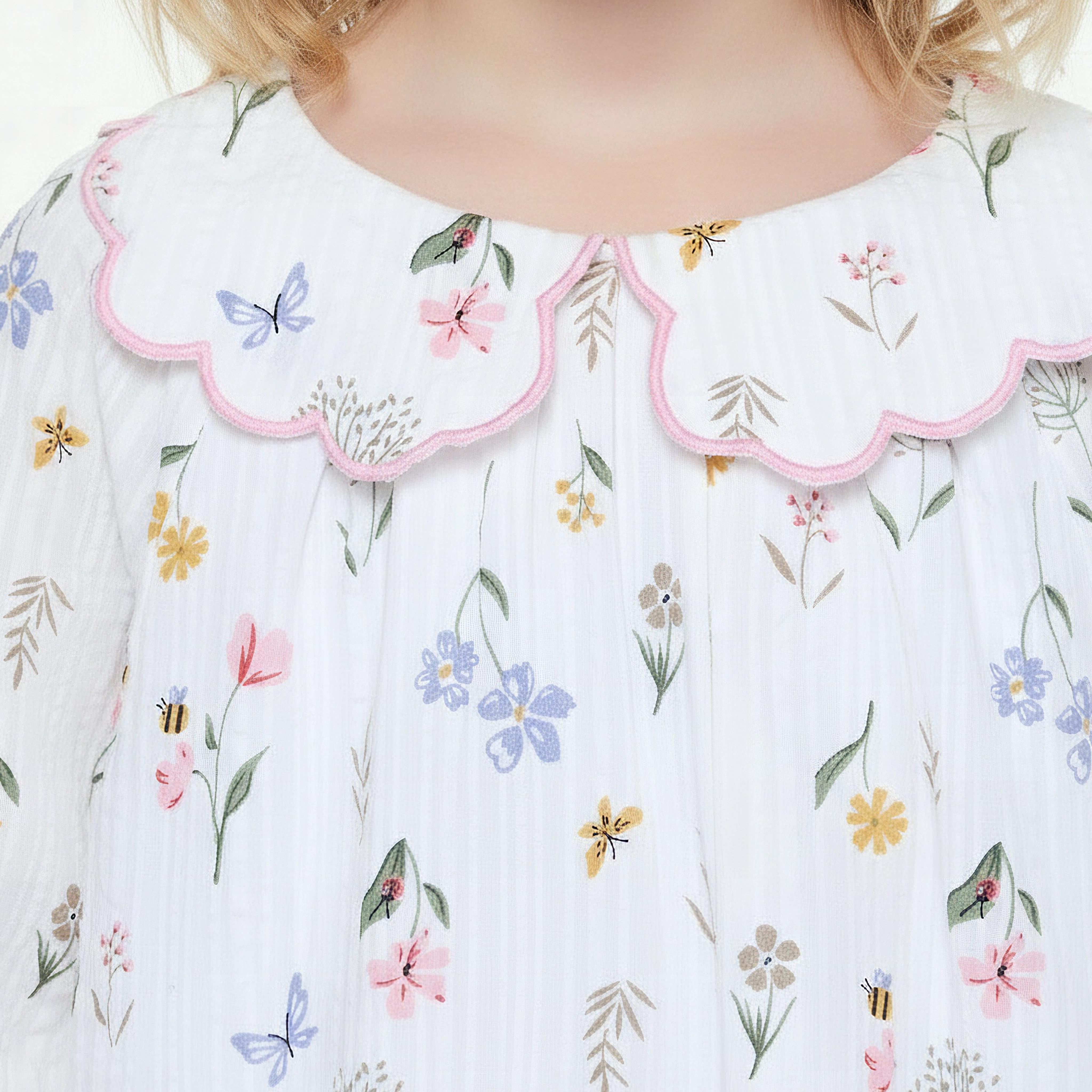 قميص نوم قطن بياقة بيتر بان وأكمام طويلة بطبعات زهور من جونيورز-baby-girls-clothing-nightwear-pyjamasets-image-2