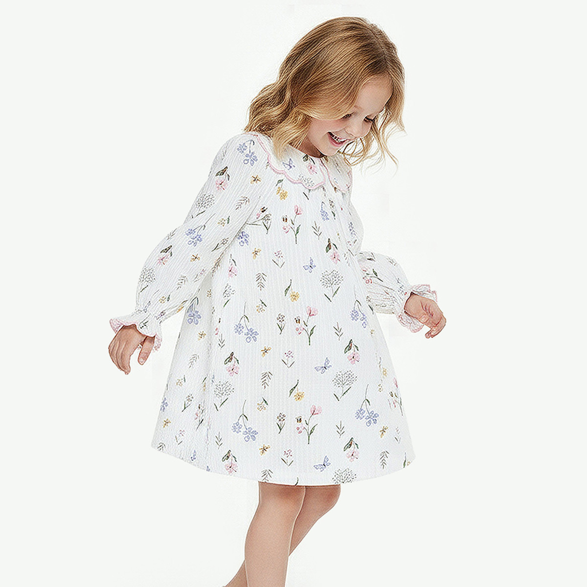 قميص نوم قطن بياقة بيتر بان وأكمام طويلة بطبعات زهور من جونيورز-baby-girls-clothing-nightwear-pyjamasets-image-1