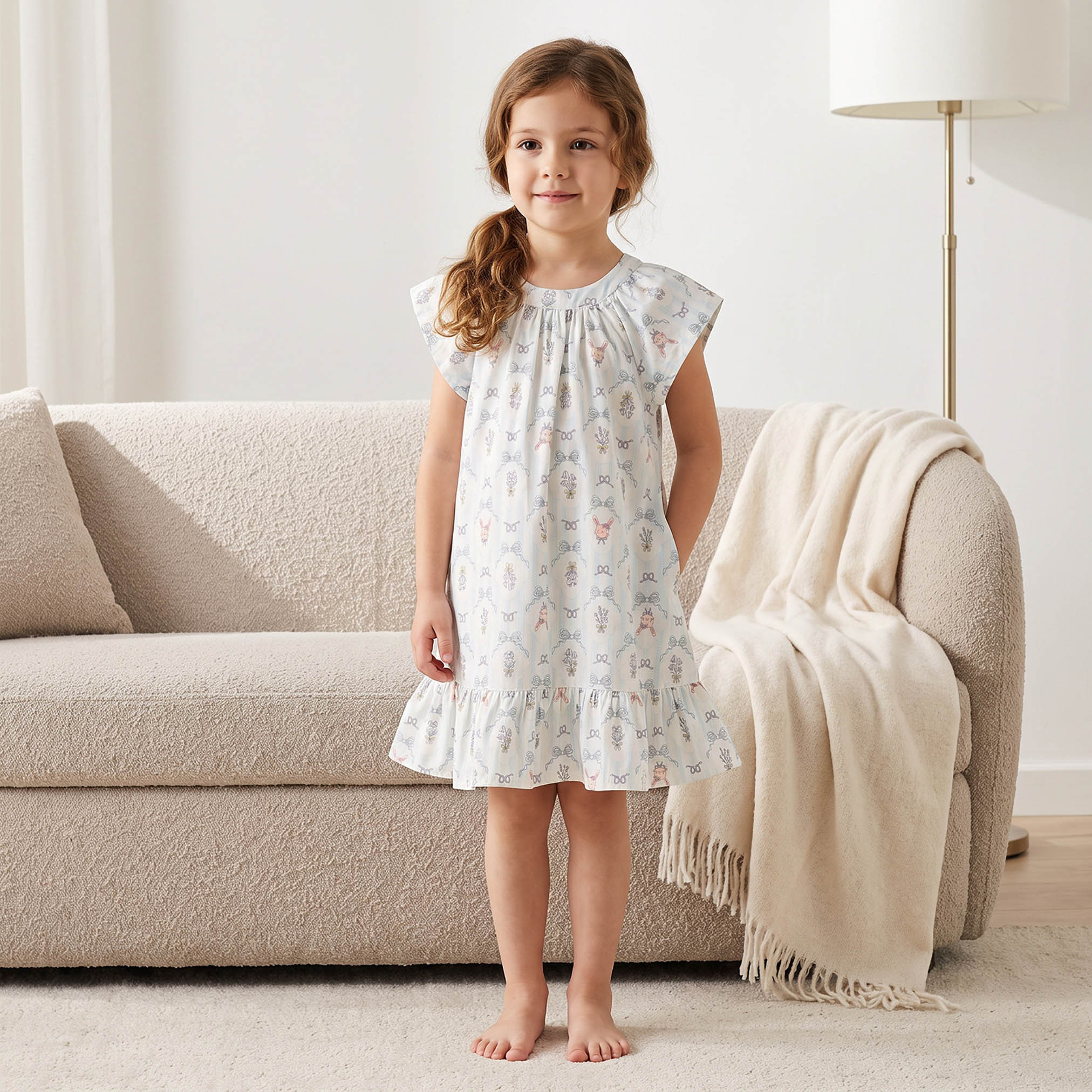 فستان نوم قطن بأكمام قصيرة ورقبة ضيقة وطبعات من جونيورز-girls-clothing-nightwear-image-4