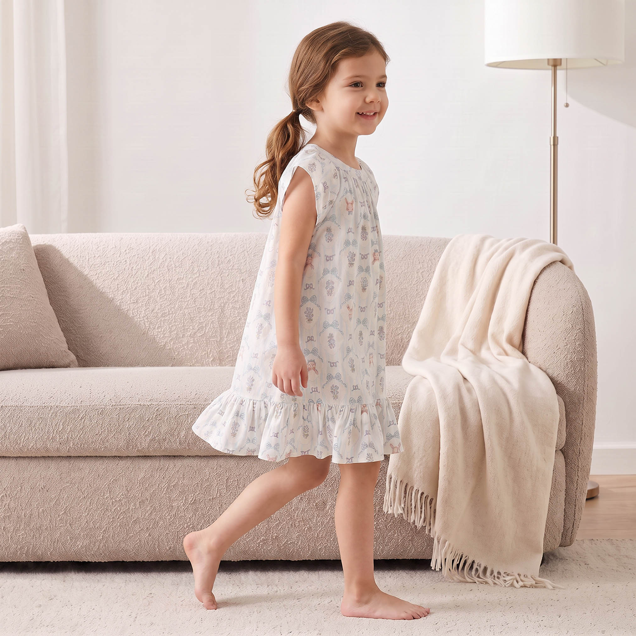 فستان نوم قطن بأكمام قصيرة ورقبة ضيقة وطبعات من جونيورز-girls-clothing-nightwear-image-5