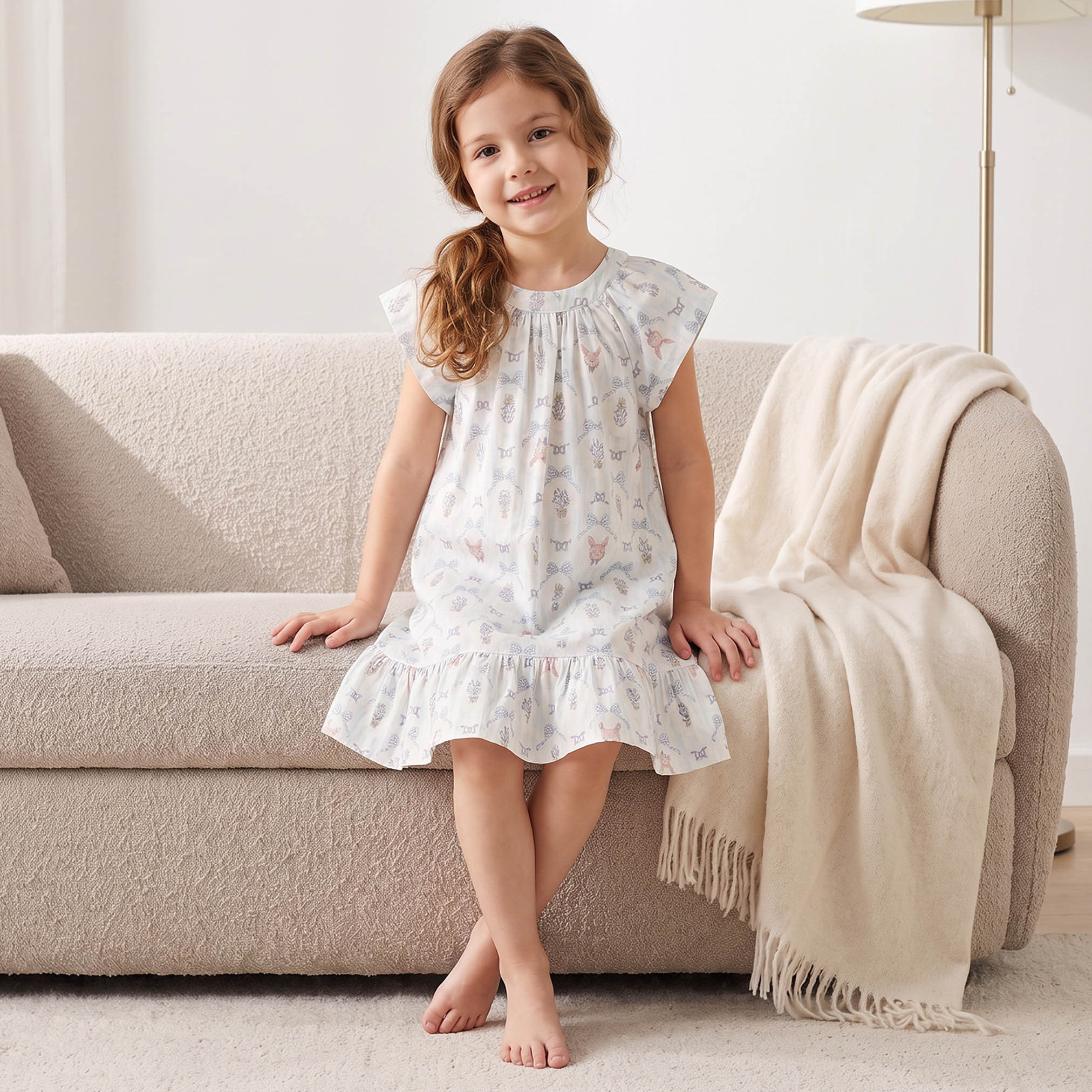 فستان نوم قطن بأكمام قصيرة ورقبة ضيقة وطبعات من جونيورز-girls-clothing-nightwear-image-6