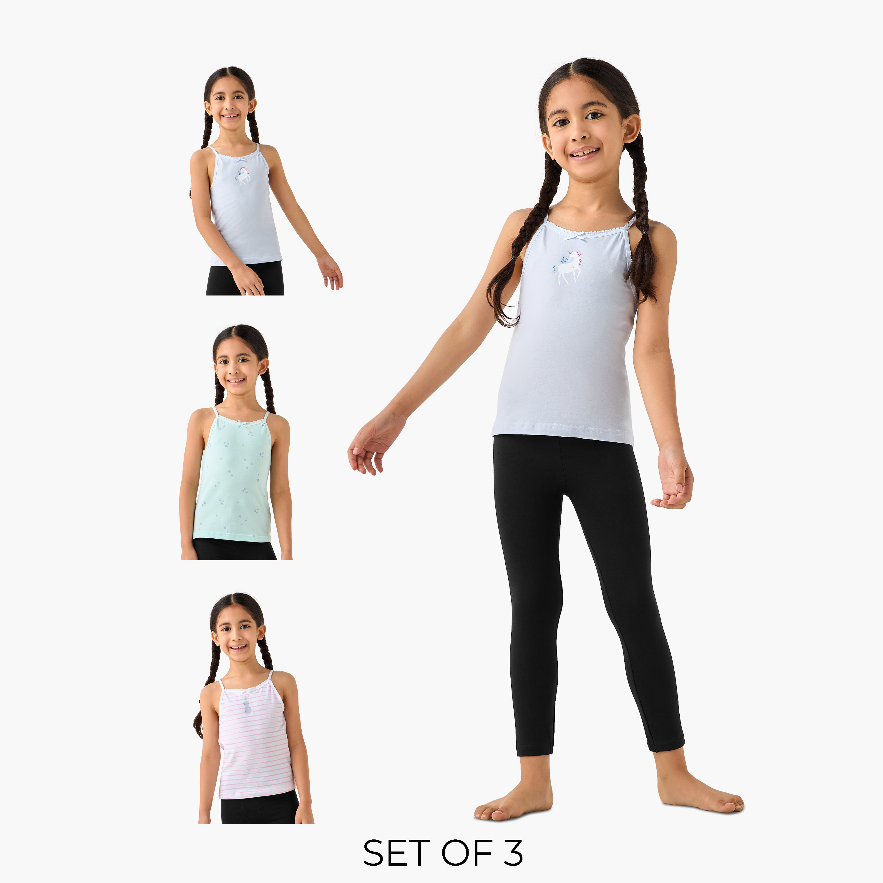 Pack of 3 Juniors Cotton Square Neck Vest with Print-girls-clothing-innerwear-vests-image-1