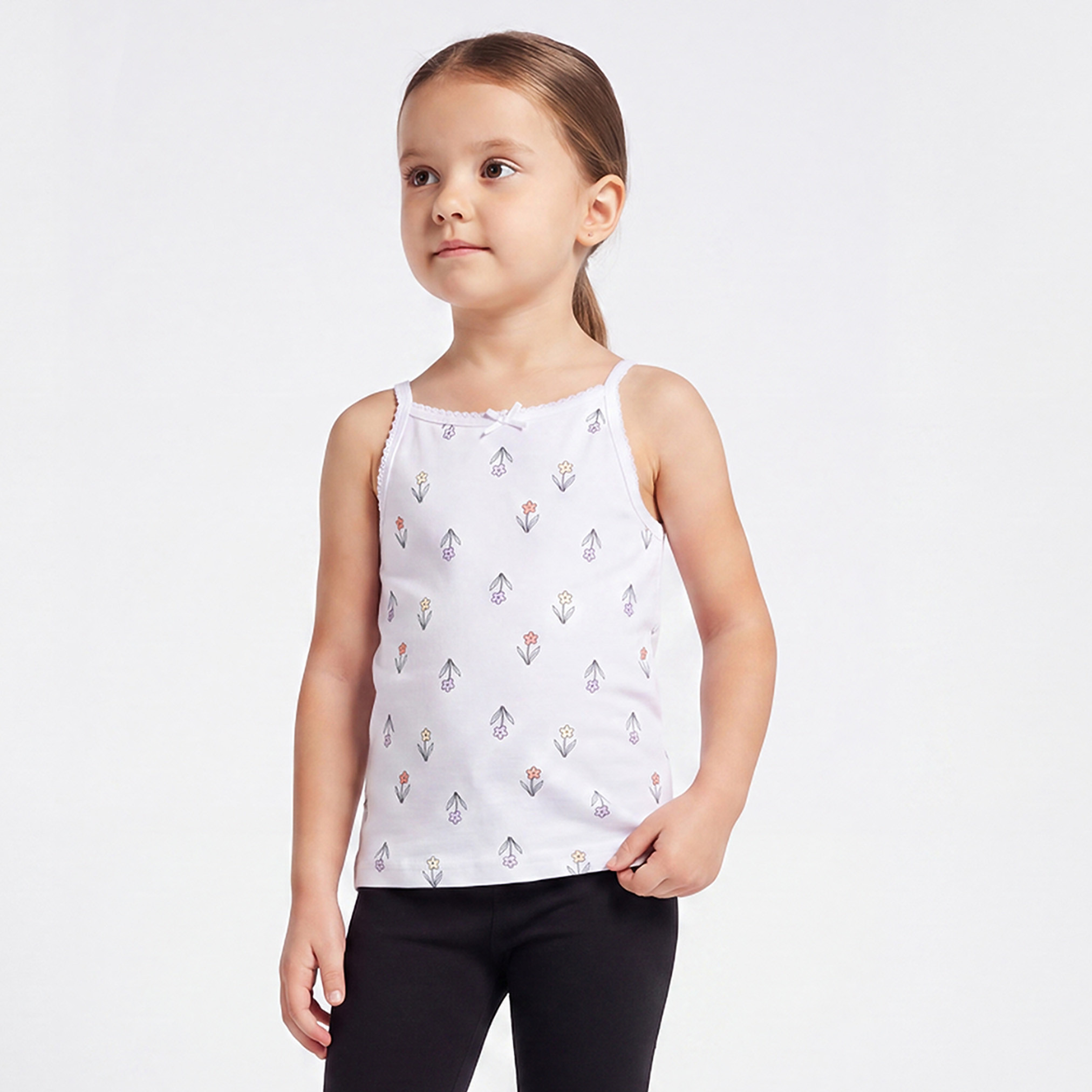 Pack of 3 Juniors Cotton Round Neck Vests with Floral Print-girls-clothing-innerwear-vests-image-3