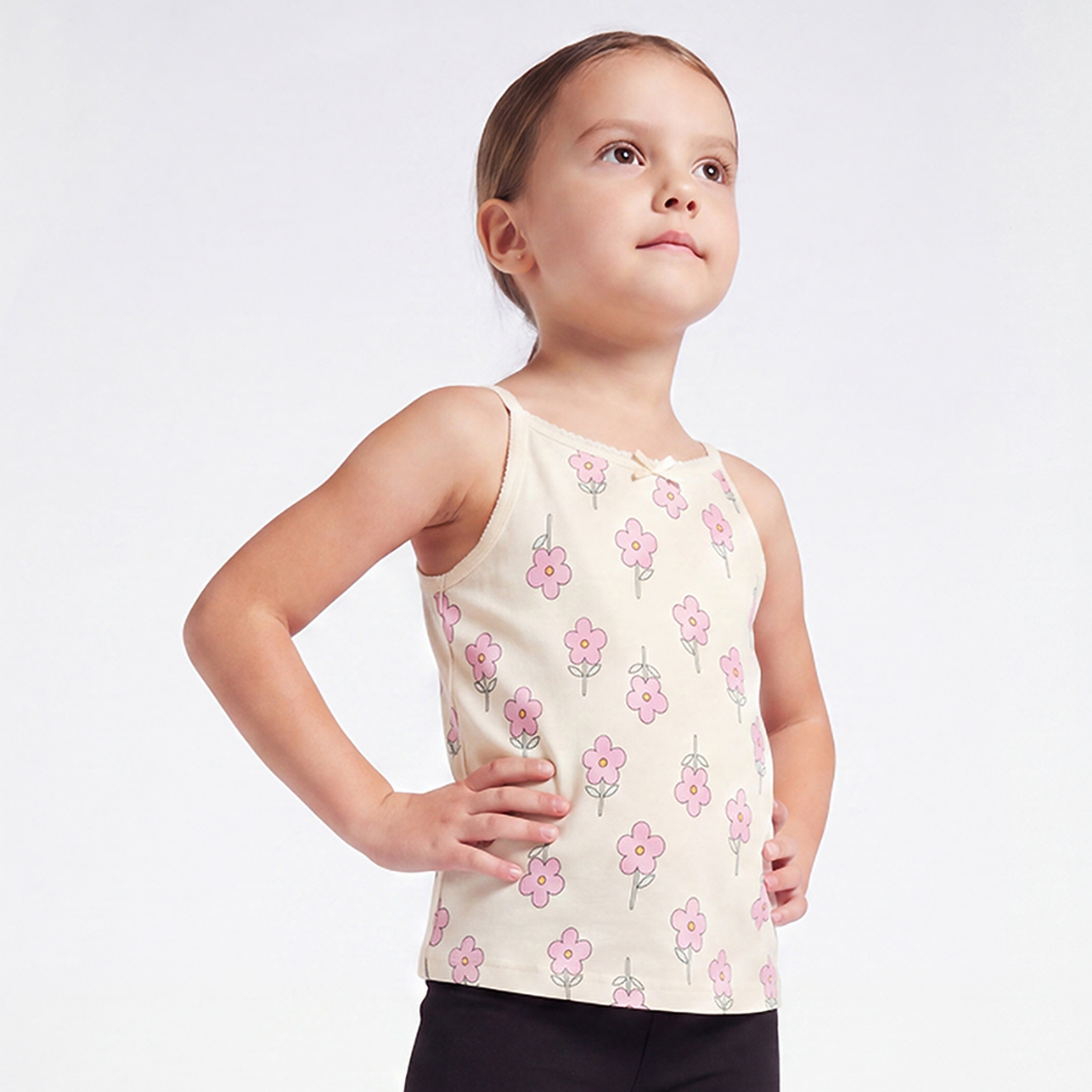 Pack of 3 Juniors Cotton Round Neck Vests with Floral Print-girls-clothing-innerwear-vests-image-4