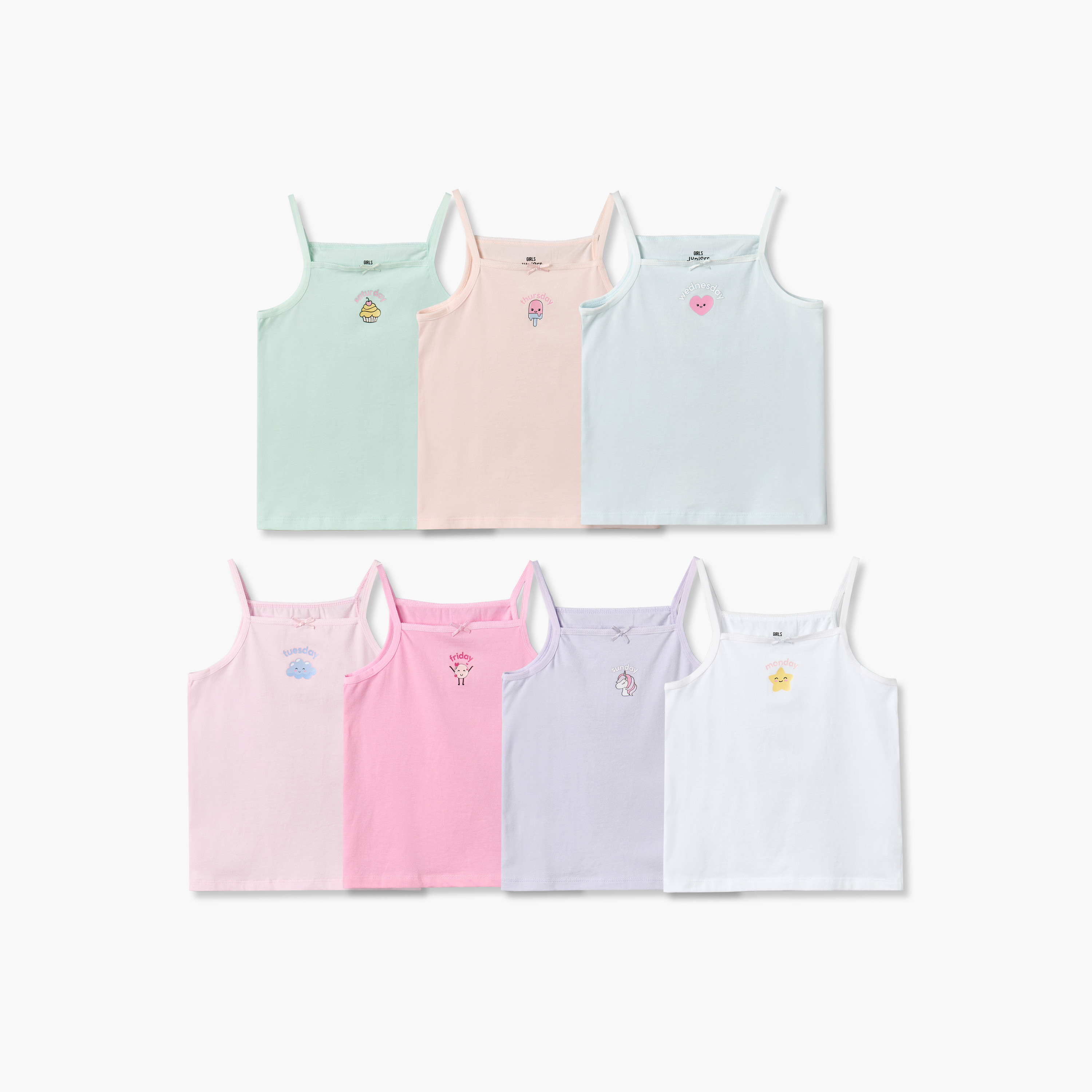 Pack of 7 Juniors Cotton Square Neck Vest with Assorted Print-girls-clothing-innerwear-vests-image-1