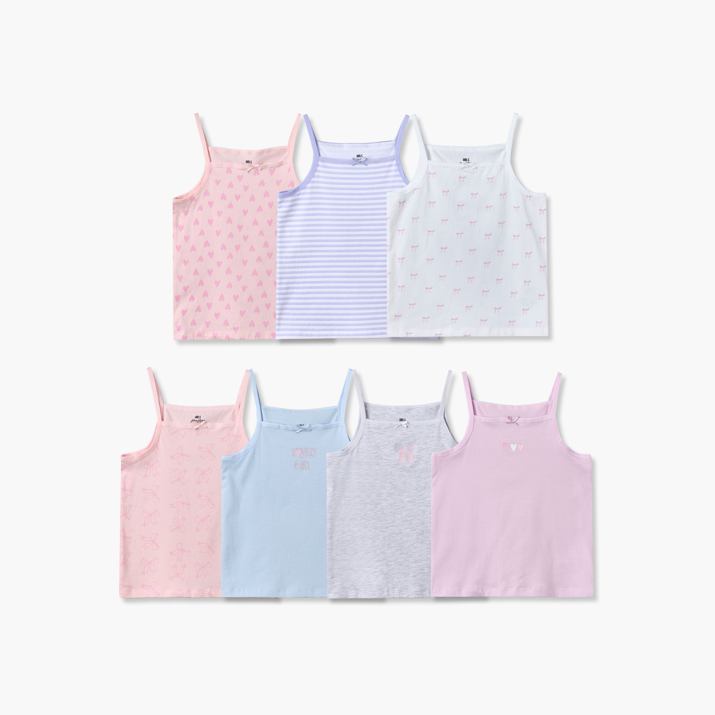 فيستات قطن برقبة مربعة وطبعات متنوعة من جونيورز - عبوة من 7 قطع-girls-clothing-innerwear-vests-image-1