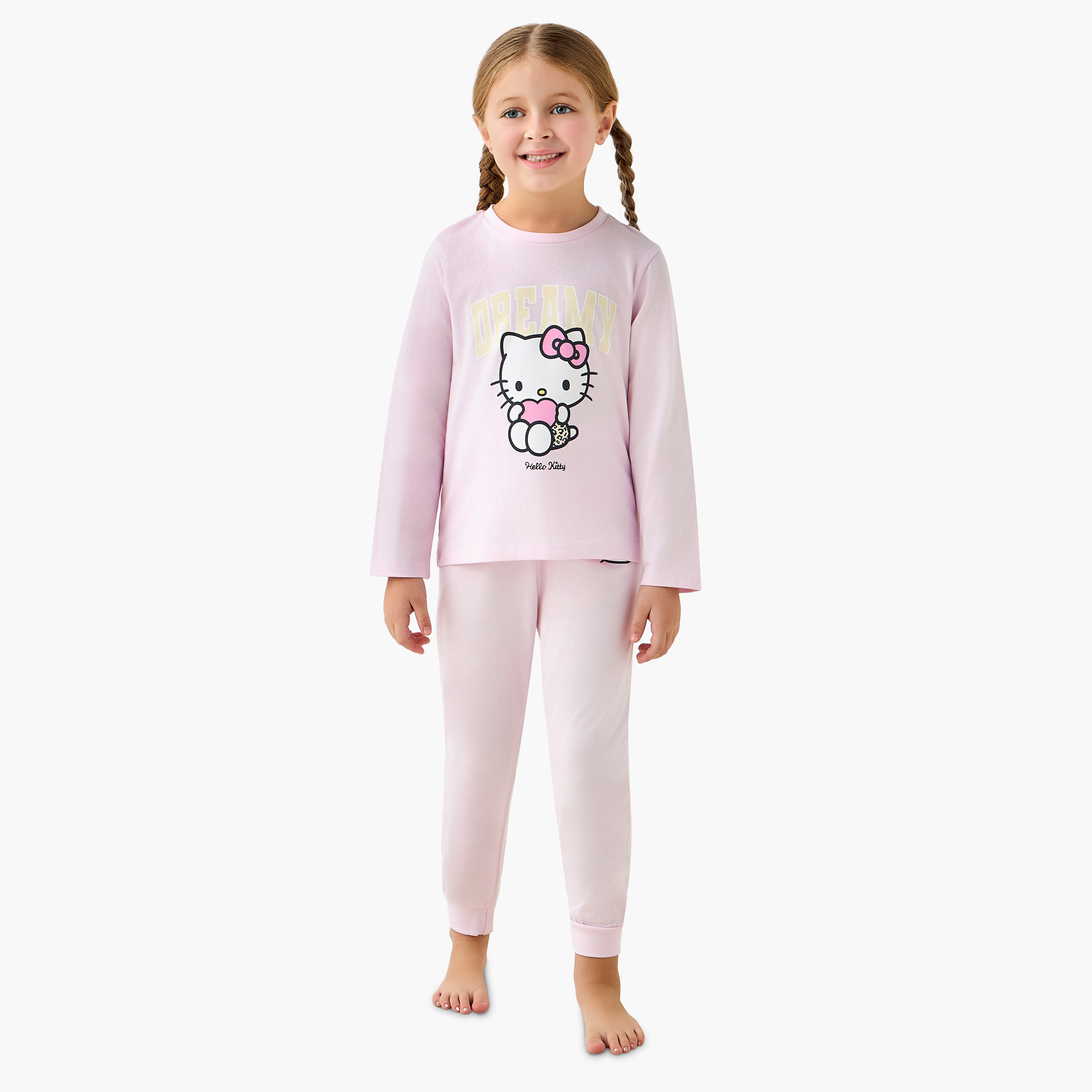 Sanrio Cotton Crew Neck Long Sleeves Pyjama Set with Hello Kitty Print-baby-girls-clothing-nightwear-pyjamasets-image-2
