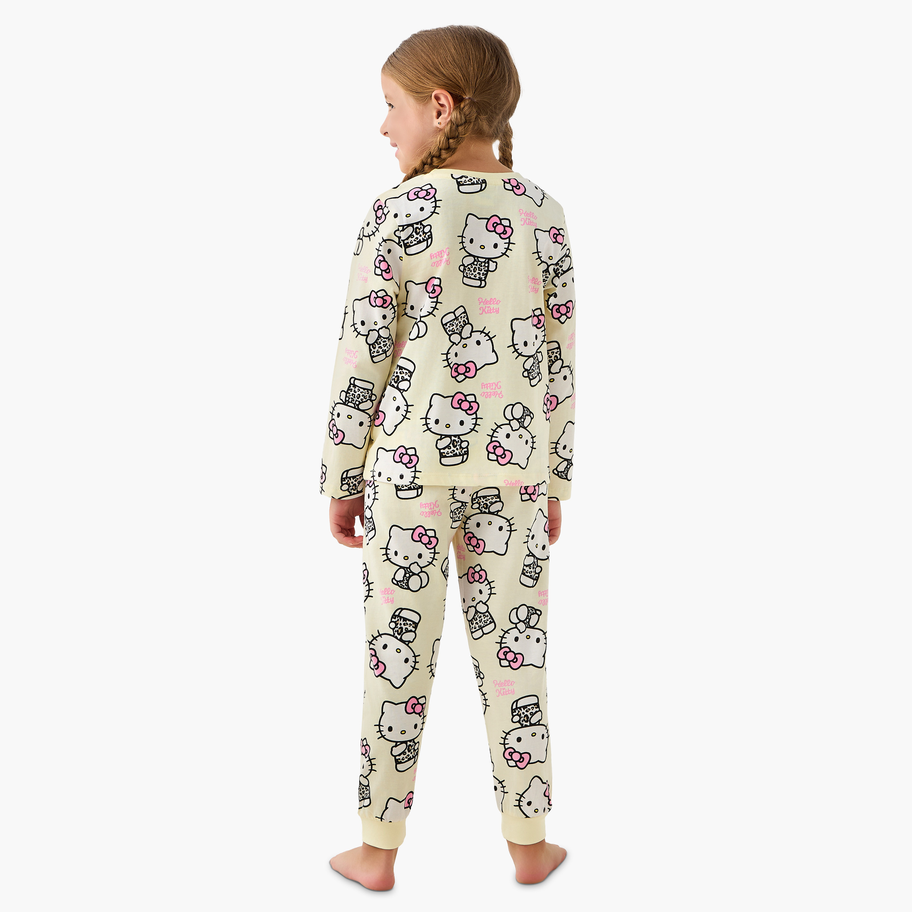 Sanrio Cotton Crew Neck Long Sleeves Pyjama Set with Hello Kitty Print-baby-girls-clothing-nightwear-pyjamasets-image-4