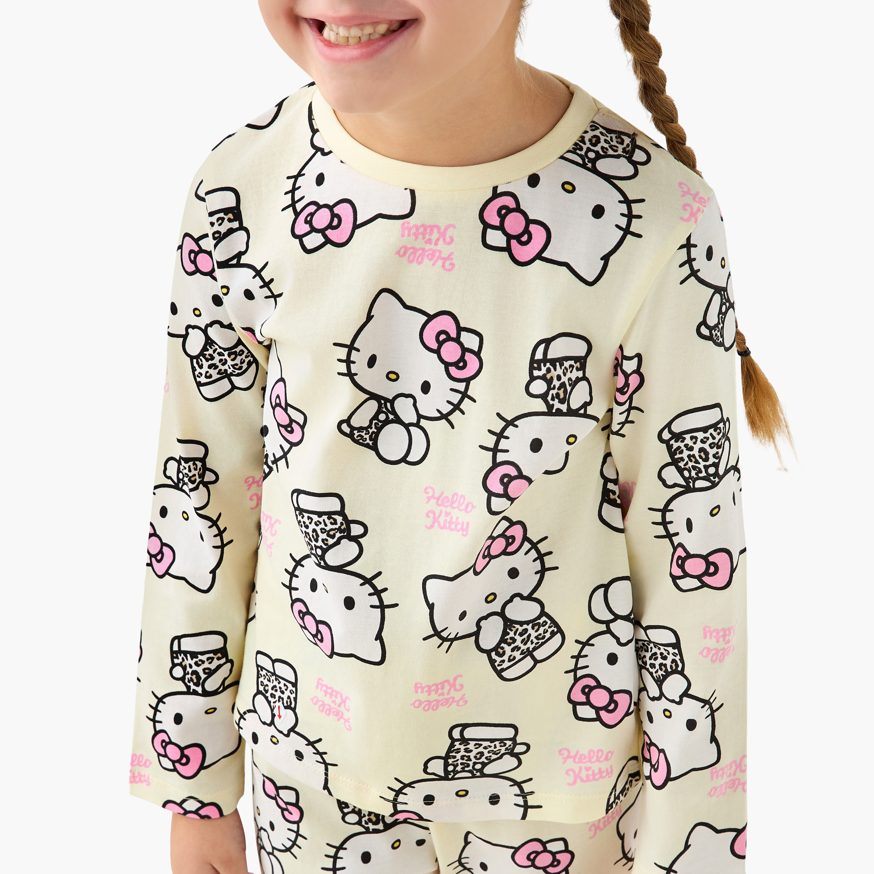 Sanrio Cotton Crew Neck Long Sleeves Pyjama Set with Hello Kitty Print-baby-girls-clothing-nightwear-pyjamasets-image-8