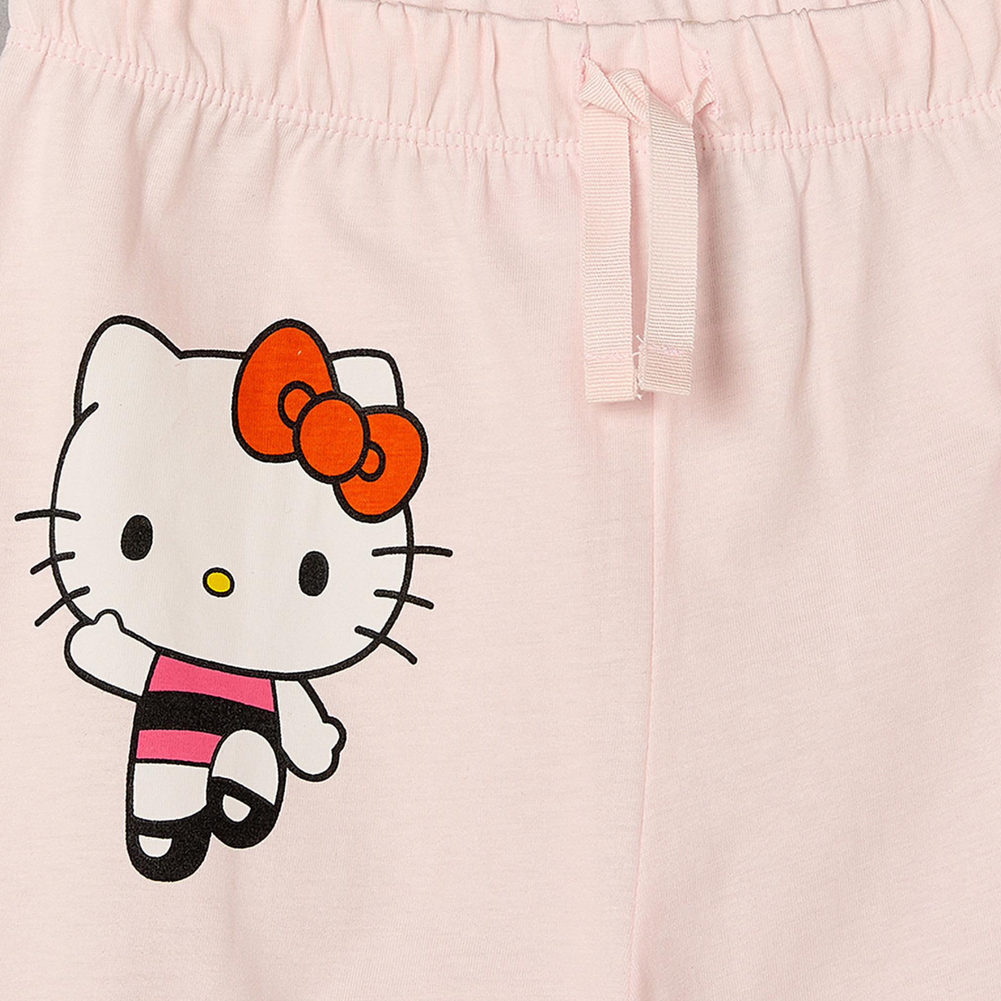 طقم بيجاما قطن بياقة مستديرة وأكمام طويلة وطبعات هيلو كيتي من سانريو-girls-clothing-nightwear-image-6