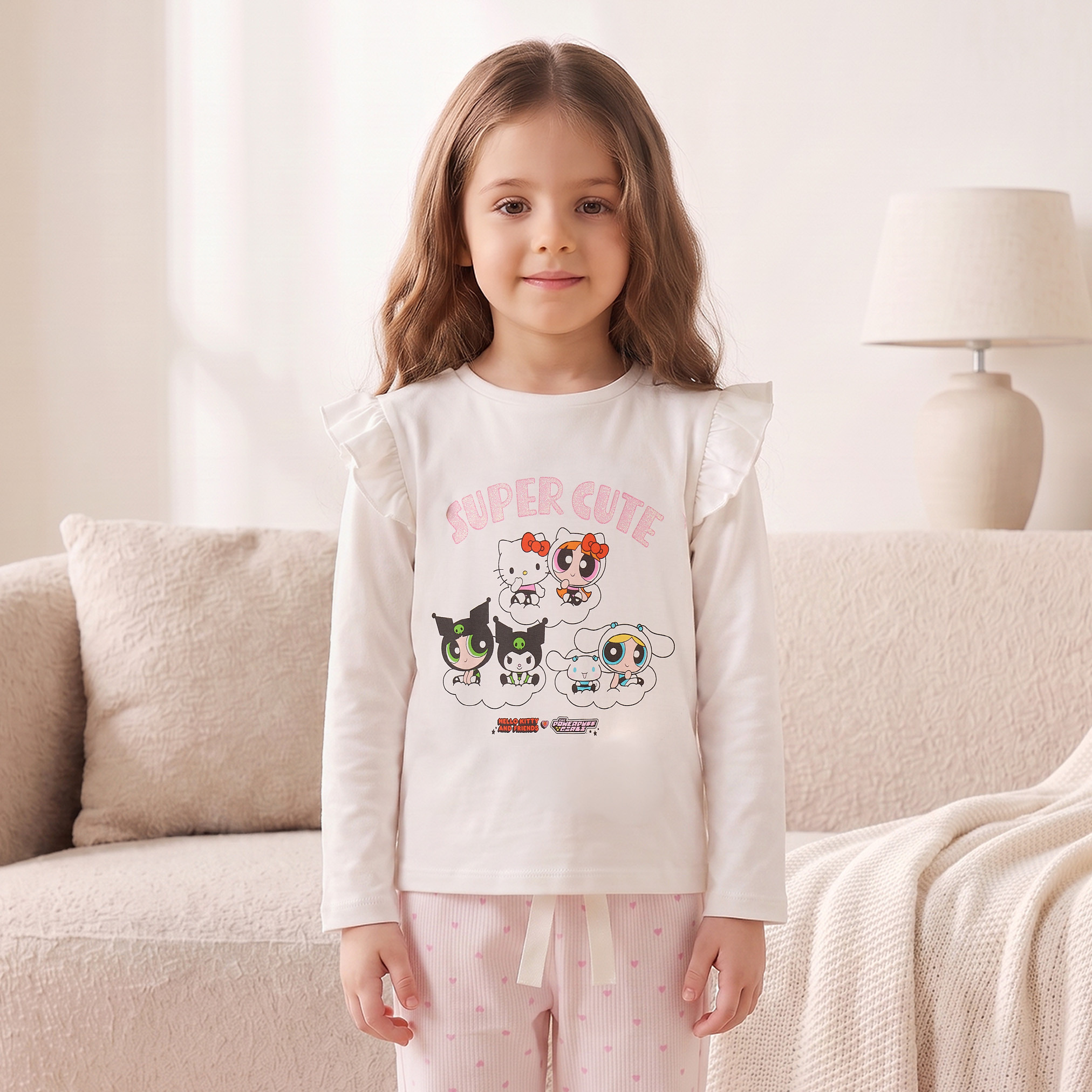طقم بيجاما قطن بأكمام طويلة ورقبة ضيقة وطبعات من سانريو-girls-clothing-nightwear-image-2