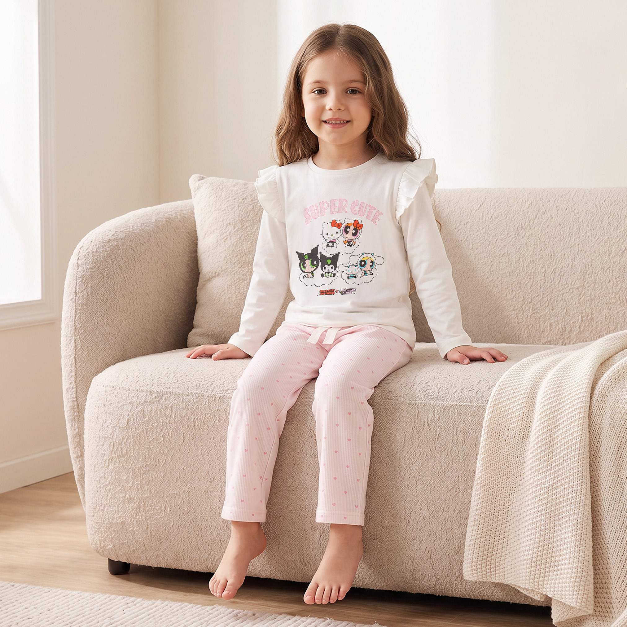 طقم بيجاما قطن بأكمام طويلة ورقبة ضيقة وطبعات من سانريو-girls-clothing-nightwear-image-8