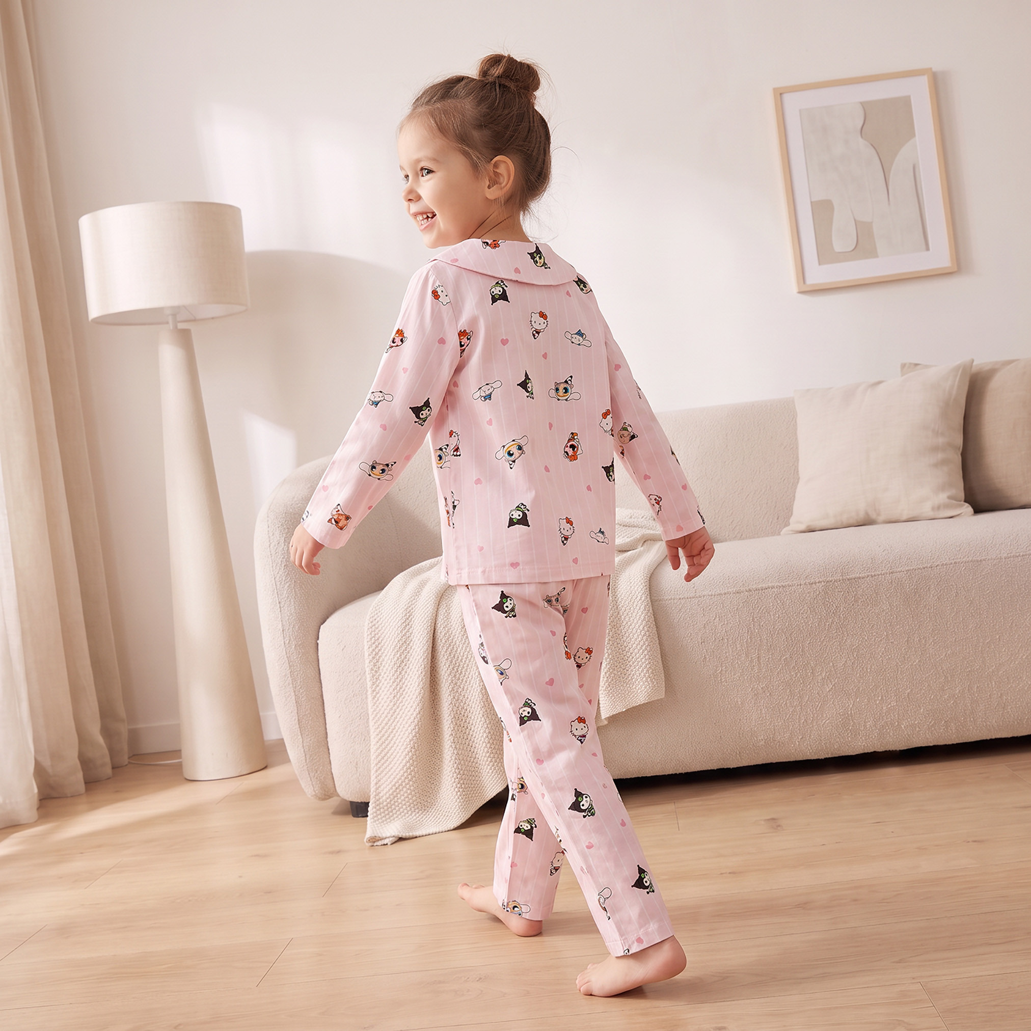 طقم بيجاما بياقة بيتر بان وأكمام طويلة وطبعات شخصيات من سانريو-girls-clothing-nightwear-image-2
