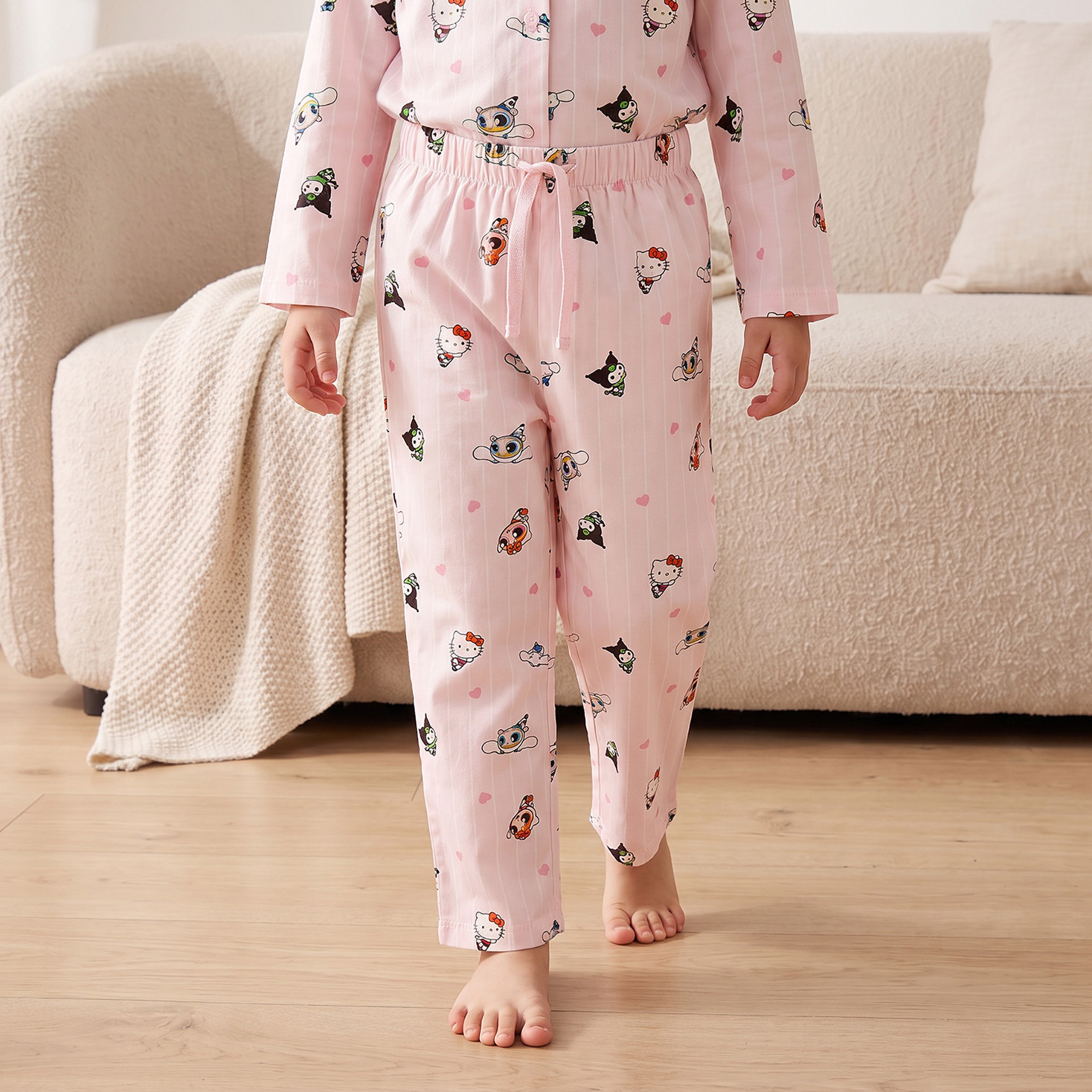 طقم بيجاما بياقة بيتر بان وأكمام طويلة وطبعات شخصيات من سانريو-girls-clothing-nightwear-image-4