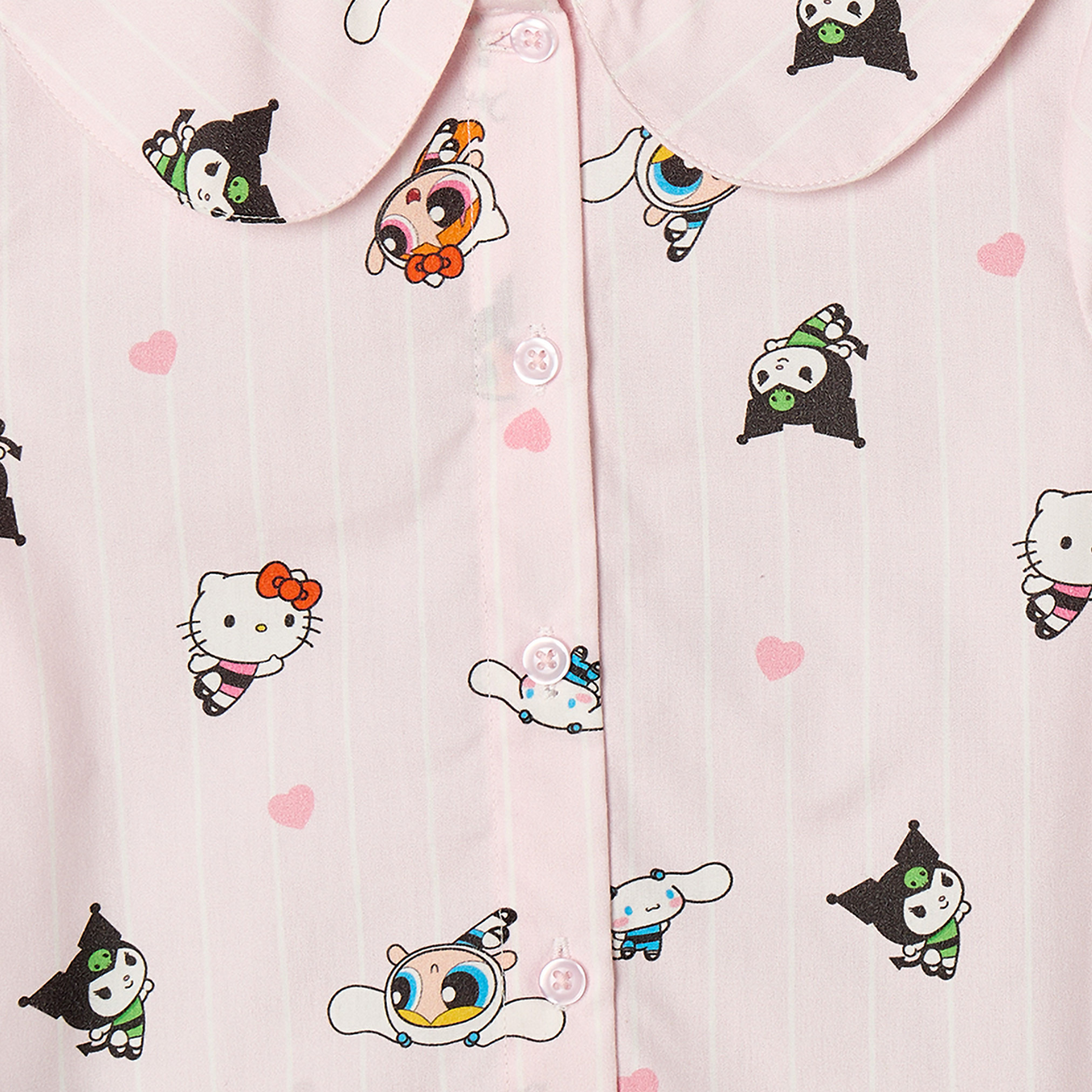 طقم بيجاما بياقة بيتر بان وأكمام طويلة وطبعات شخصيات من سانريو-girls-clothing-nightwear-image-5