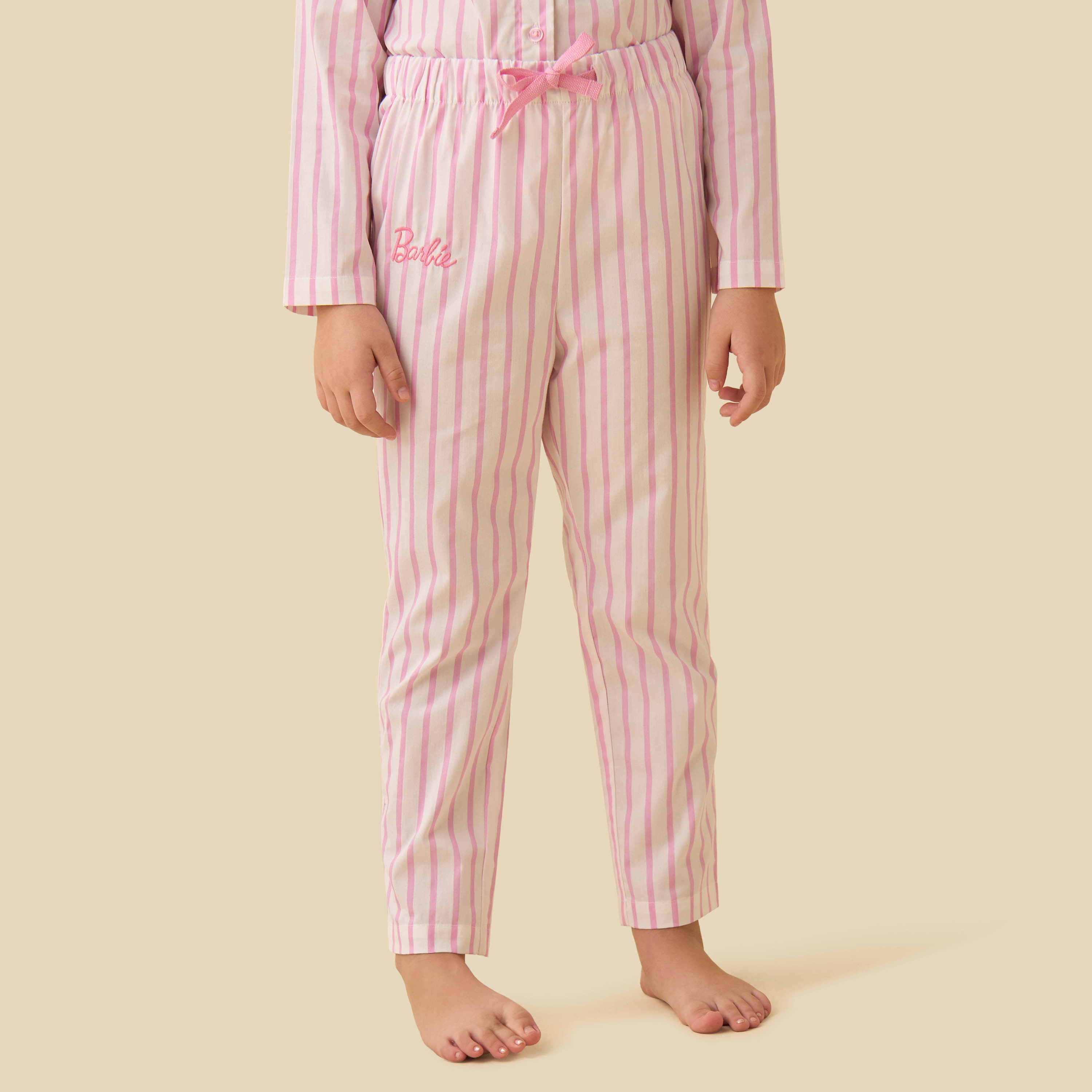 Cotton Peter Pan Collar Long Sleeves Pyjama Set with Barbie Embroidery-baby-girls-clothing-nightwear-pyjamasets-image-3