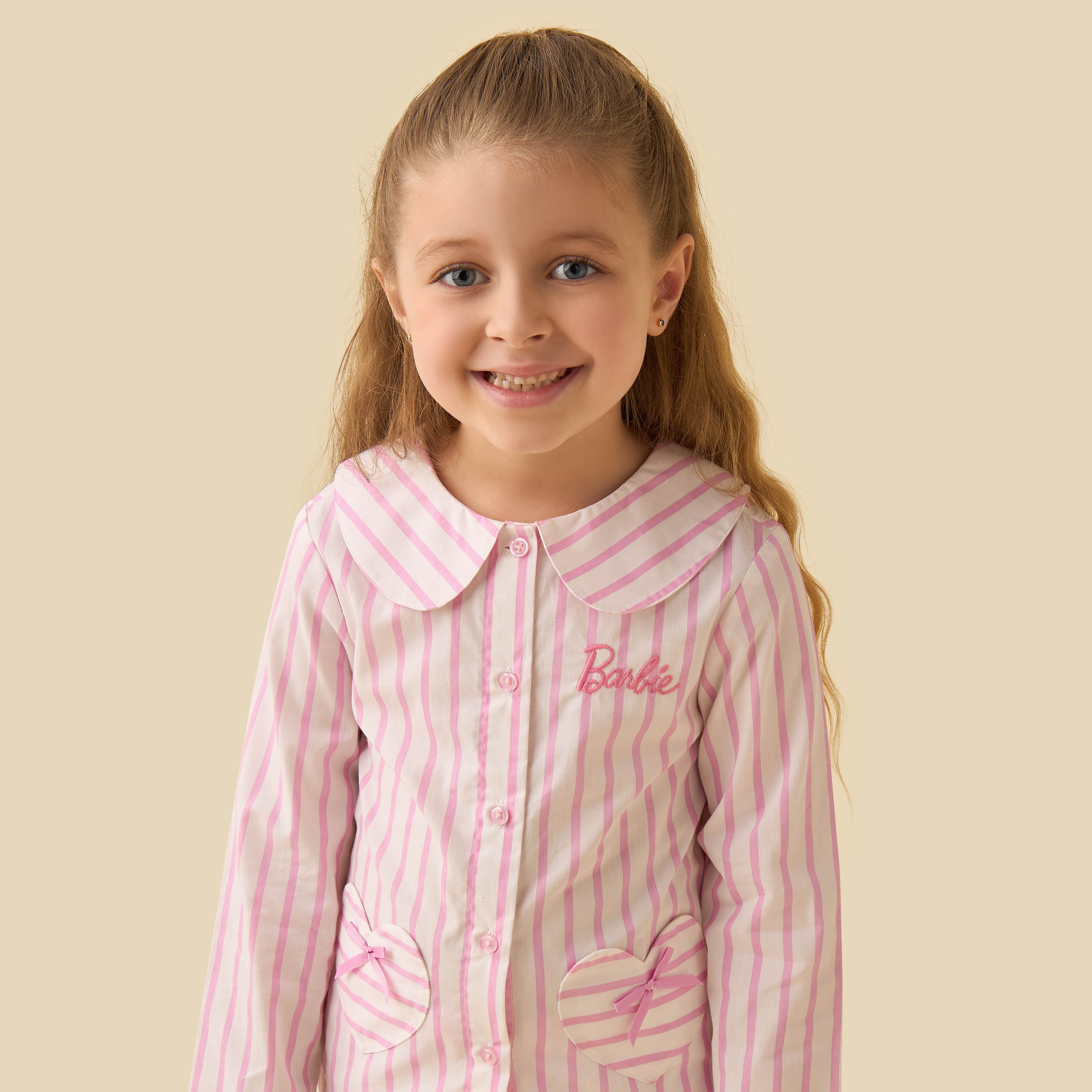 Cotton Peter Pan Collar Long Sleeves Pyjama Set with Barbie Embroidery-baby-girls-clothing-nightwear-pyjamasets-image-5