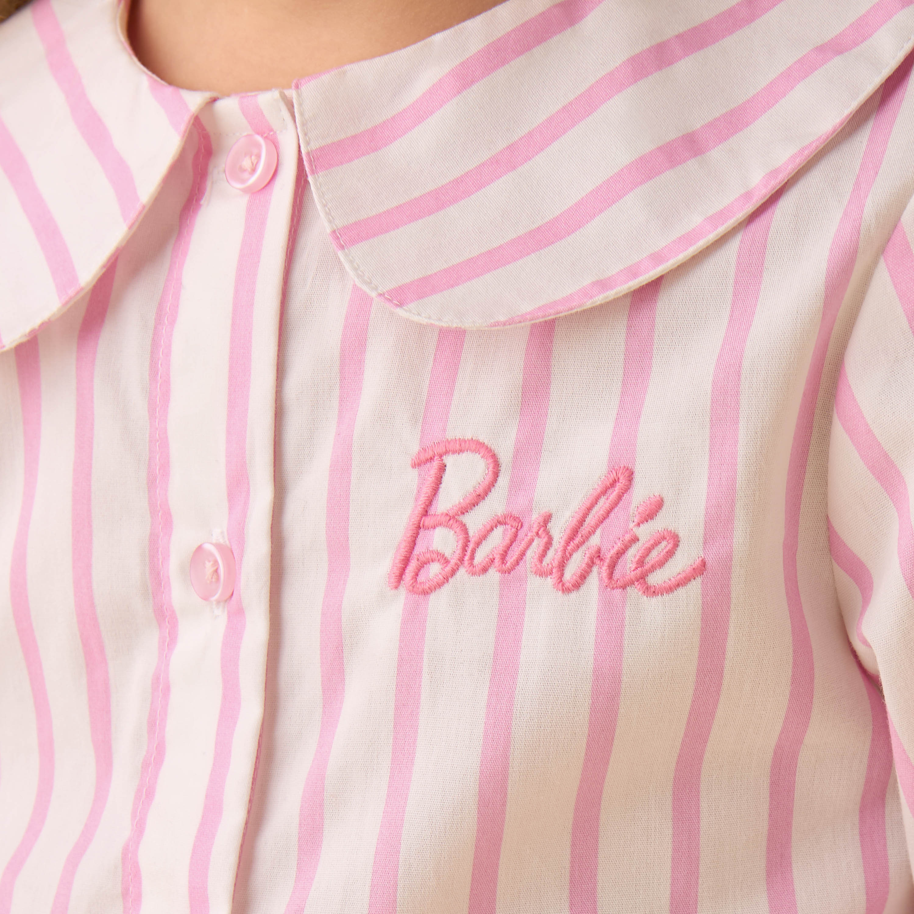 Cotton Peter Pan Collar Long Sleeves Pyjama Set with Barbie Embroidery-baby-girls-clothing-nightwear-pyjamasets-image-7