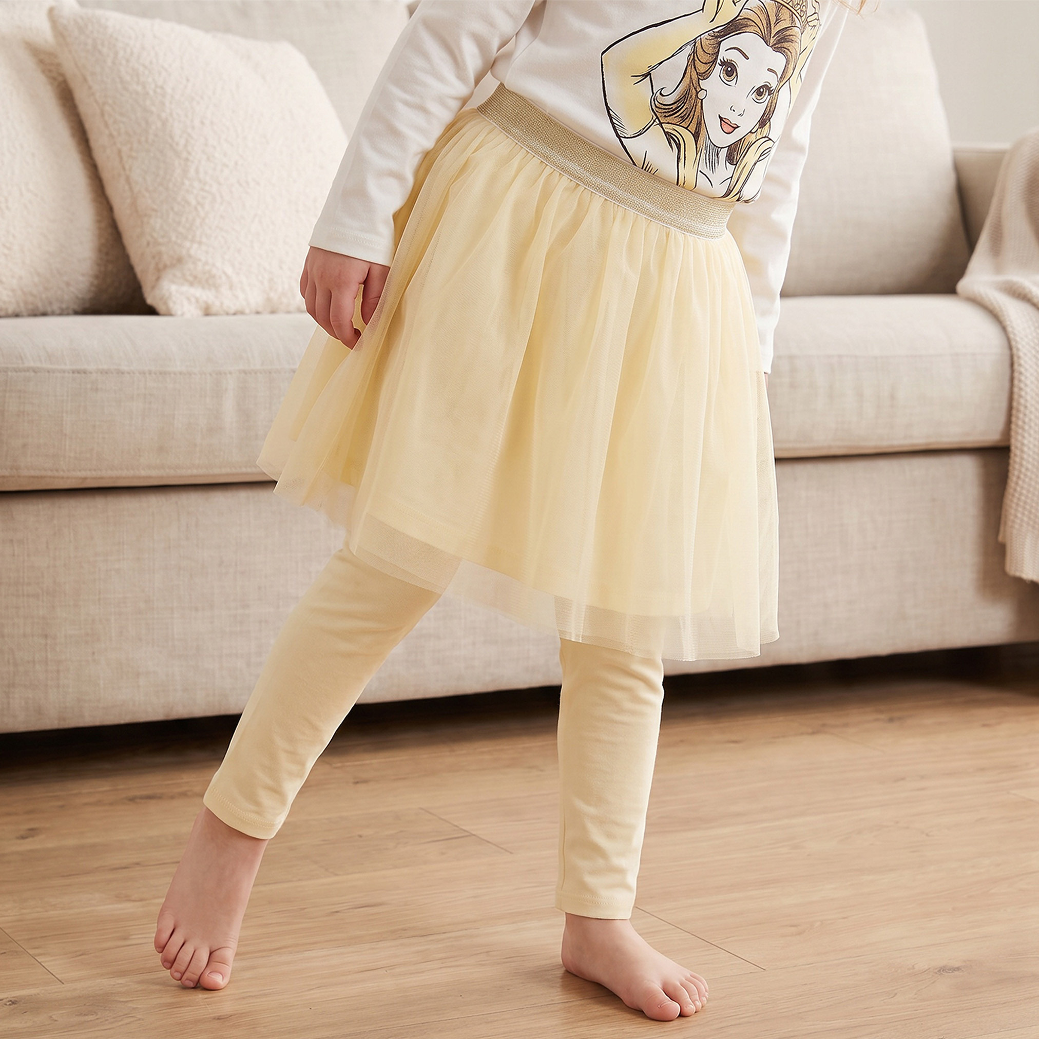 Disney Cotton Crew Neck Long Sleeves Pyjama Set with Princess Print-girls-clothing-nightwear-image-3