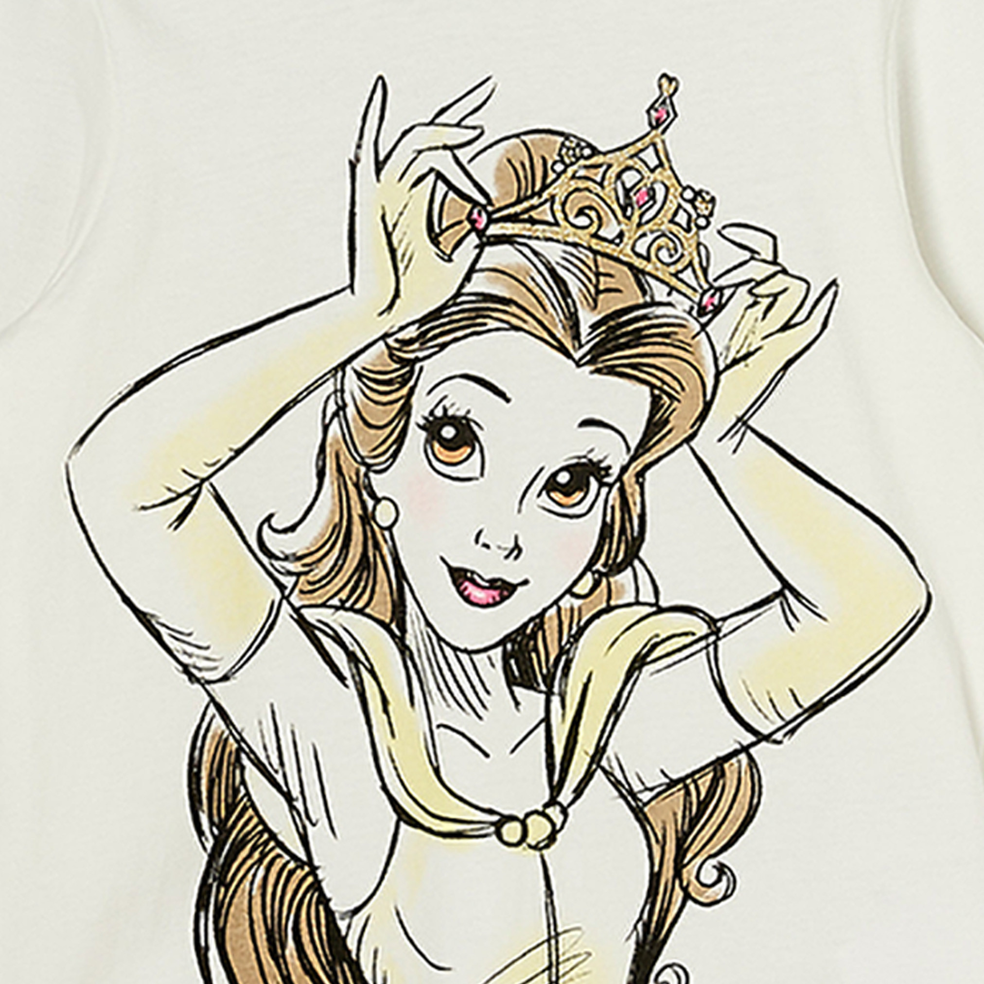 Disney Cotton Crew Neck Long Sleeves Pyjama Set with Princess Print-girls-clothing-nightwear-image-5
