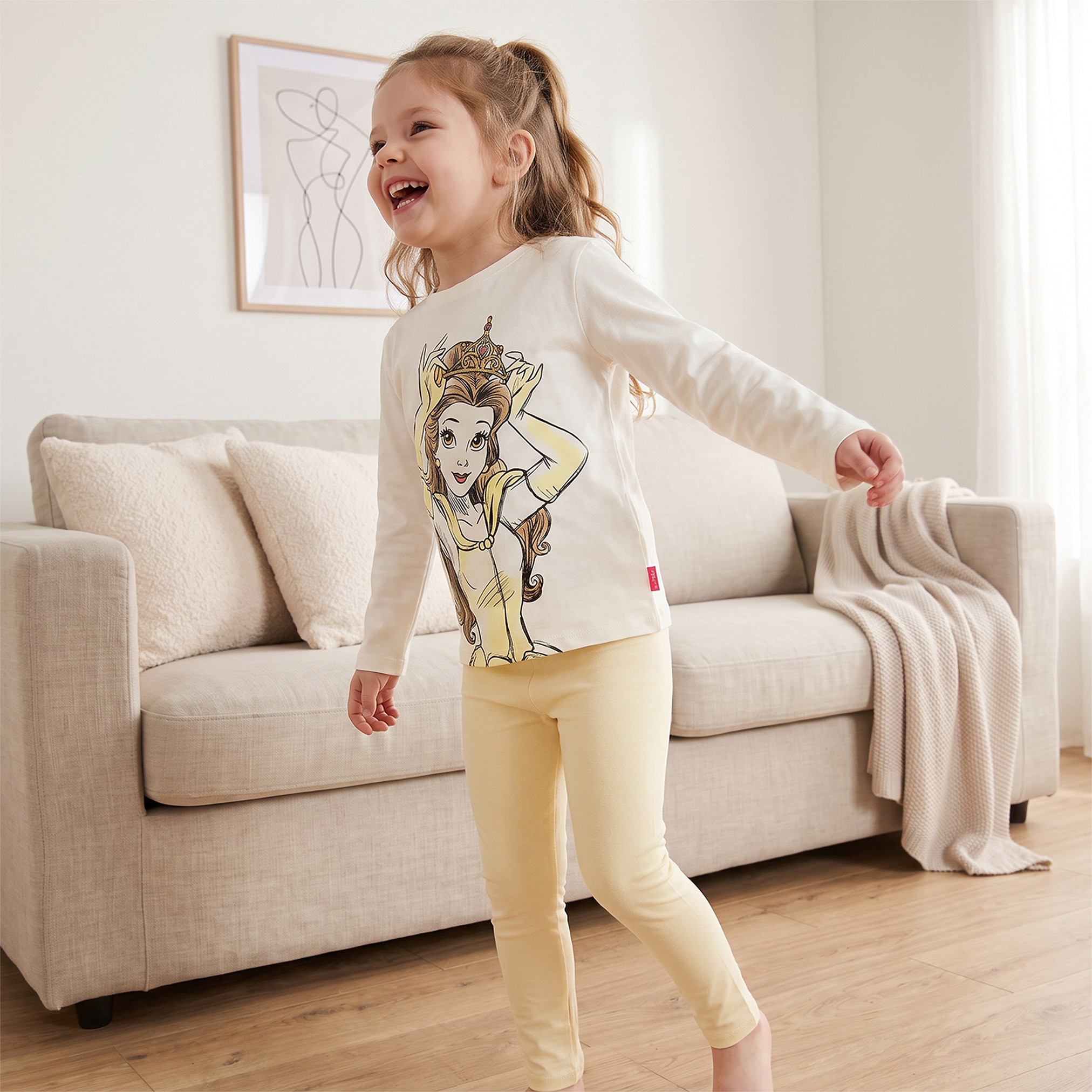 Disney Cotton Crew Neck Long Sleeves Pyjama Set with Princess Print-girls-clothing-nightwear-image-7