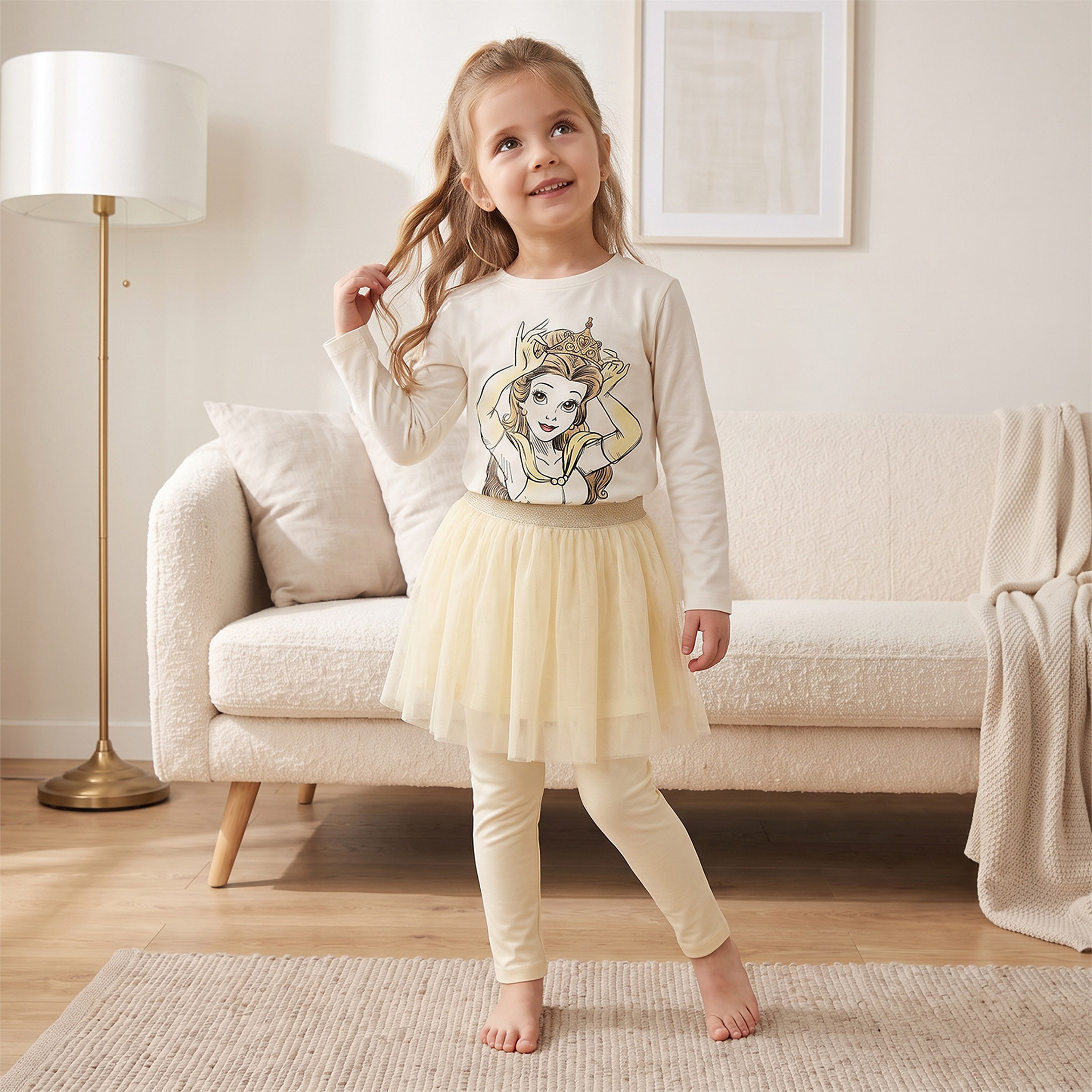 Disney Cotton Crew Neck Long Sleeves Pyjama Set with Princess Print-girls-clothing-nightwear-image-8