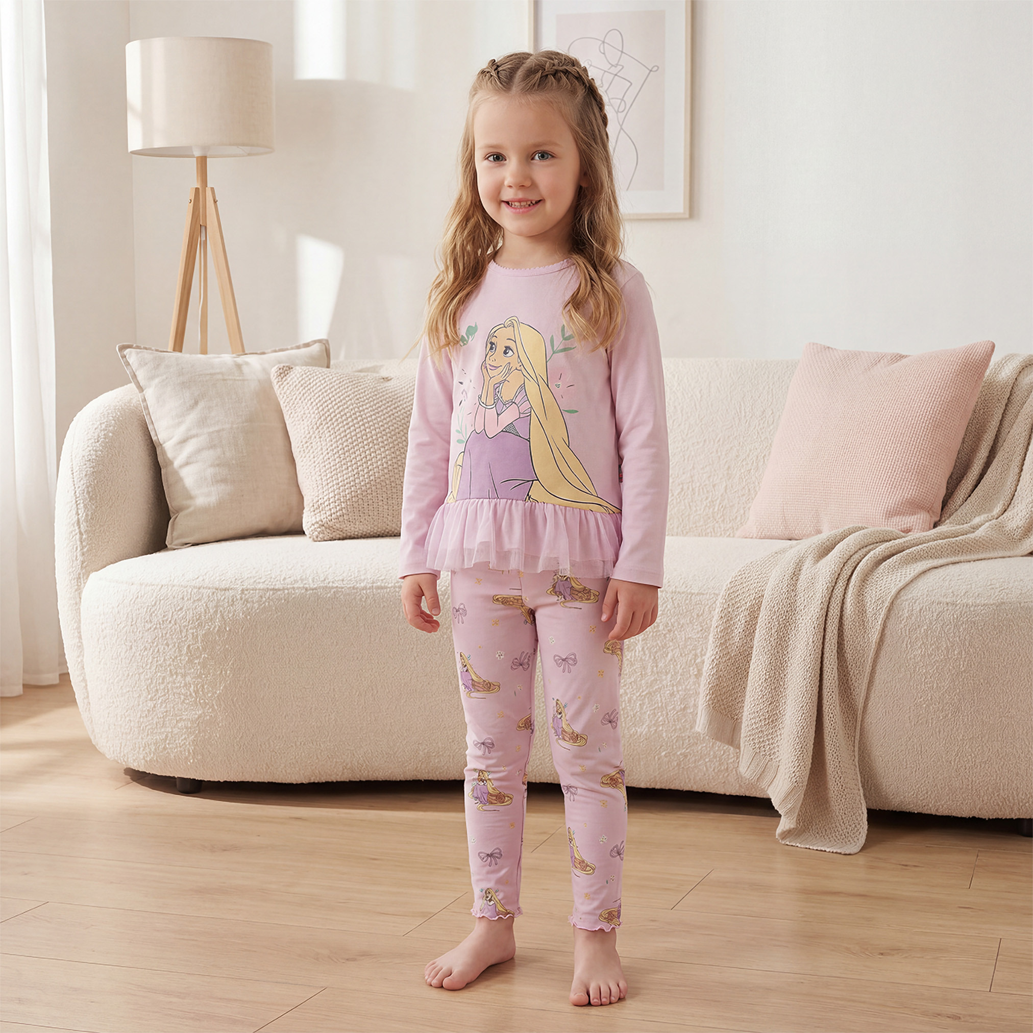 طقم بيجاما قطن بطبعات رابونزل بياقة ضيقة وأكمام طويلة من ديزني-girls-clothing-nightwear-image-1