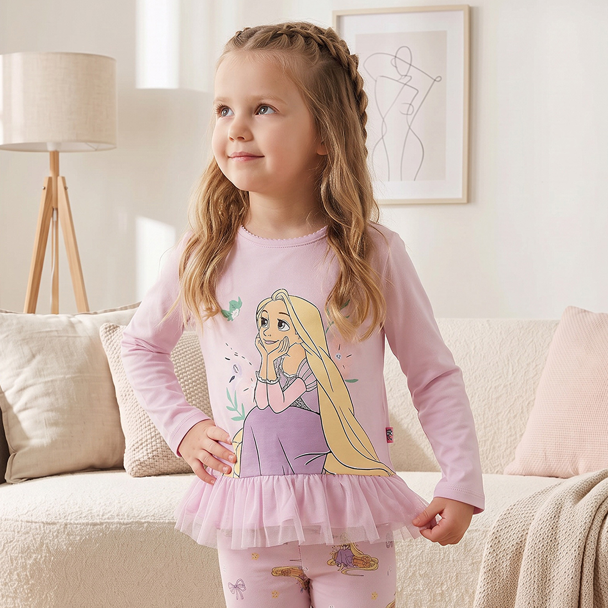 طقم بيجاما قطن بطبعات رابونزل بياقة ضيقة وأكمام طويلة من ديزني-girls-clothing-nightwear-image-2