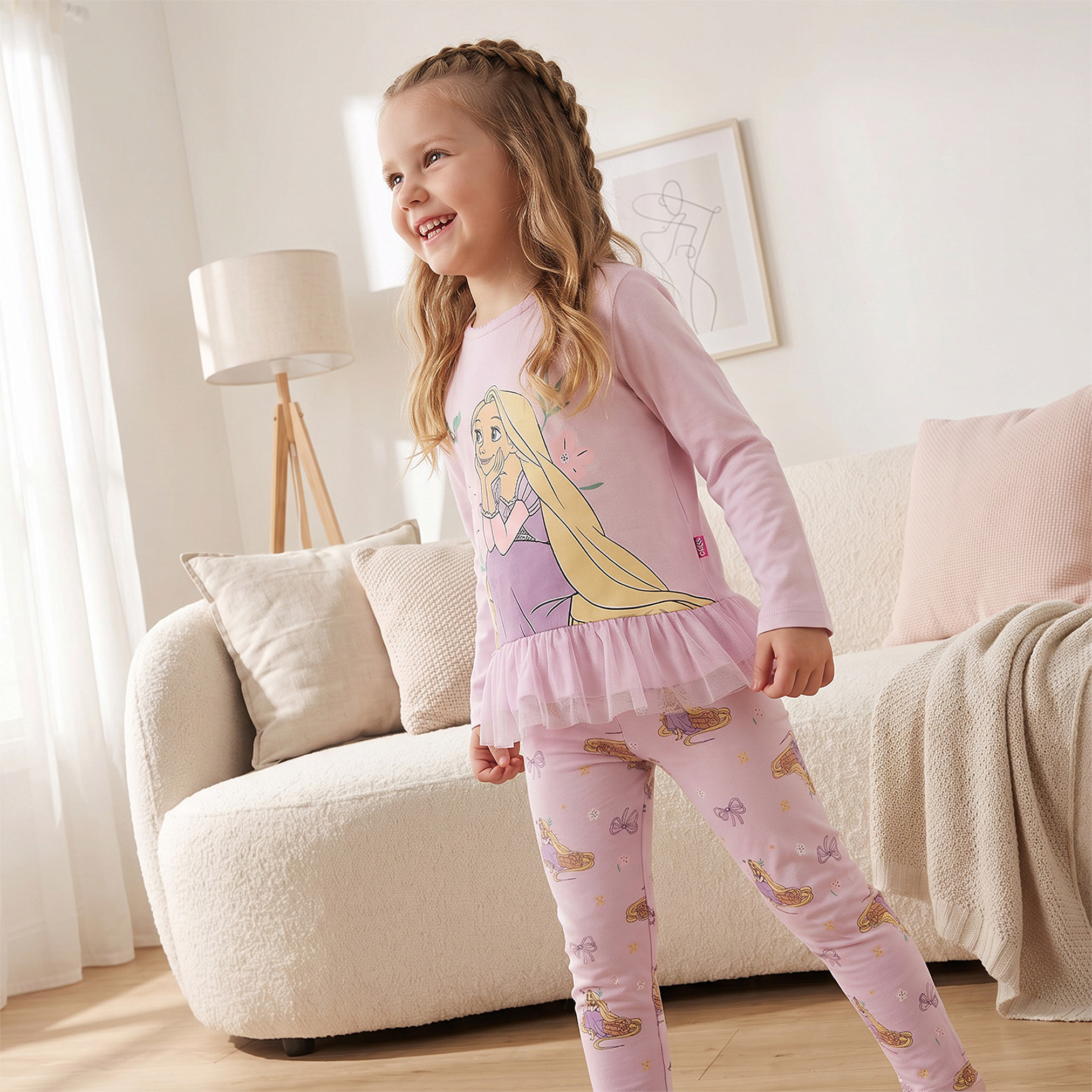 طقم بيجاما قطن بطبعات رابونزل بياقة ضيقة وأكمام طويلة من ديزني-girls-clothing-nightwear-image-7