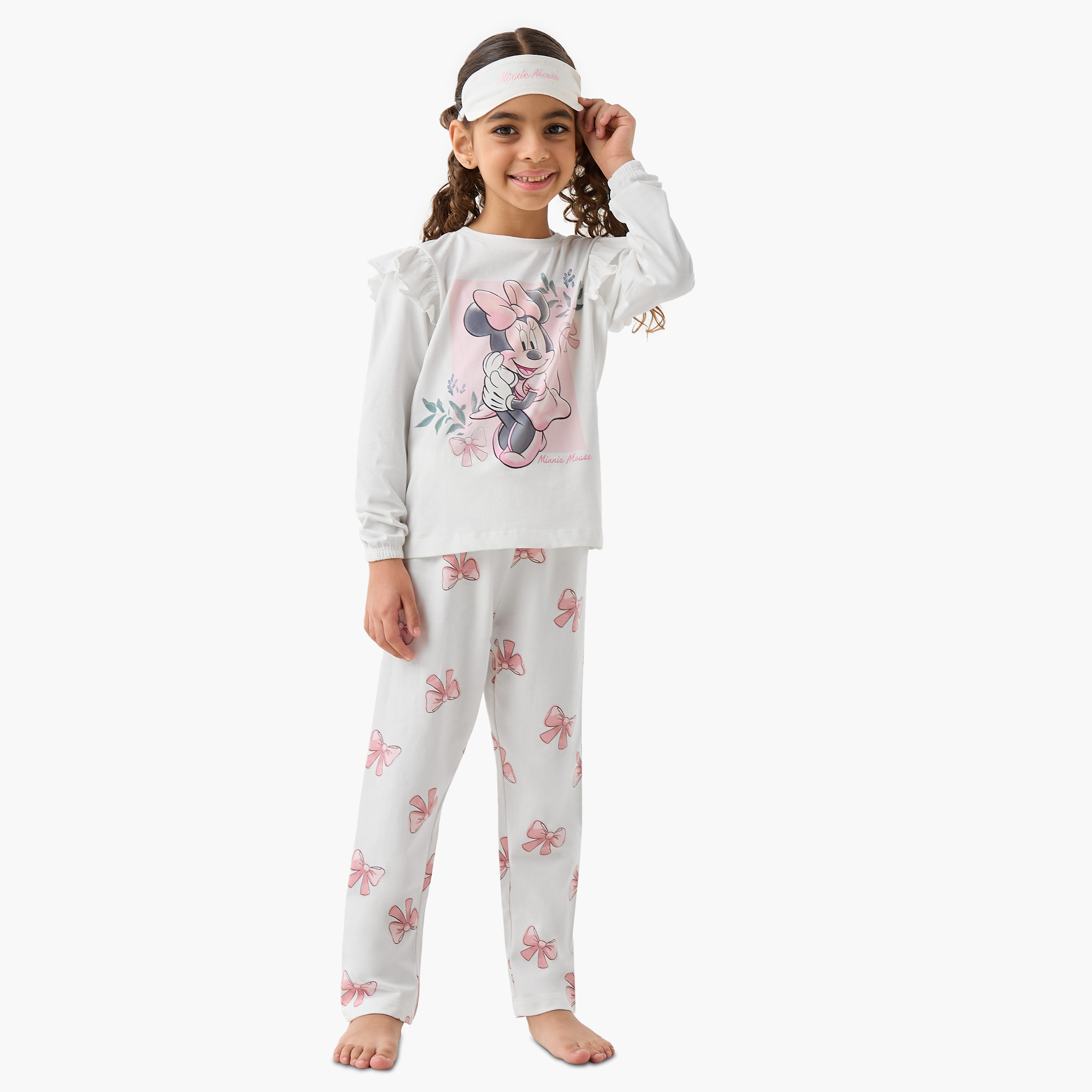 طقم بيجاما قطن بياقة دائرية وأكمام طويلة وقناع عين وطبعات ميني ماوس من ديزني-baby-girls-clothing-nightwear-pyjamasets-image-8