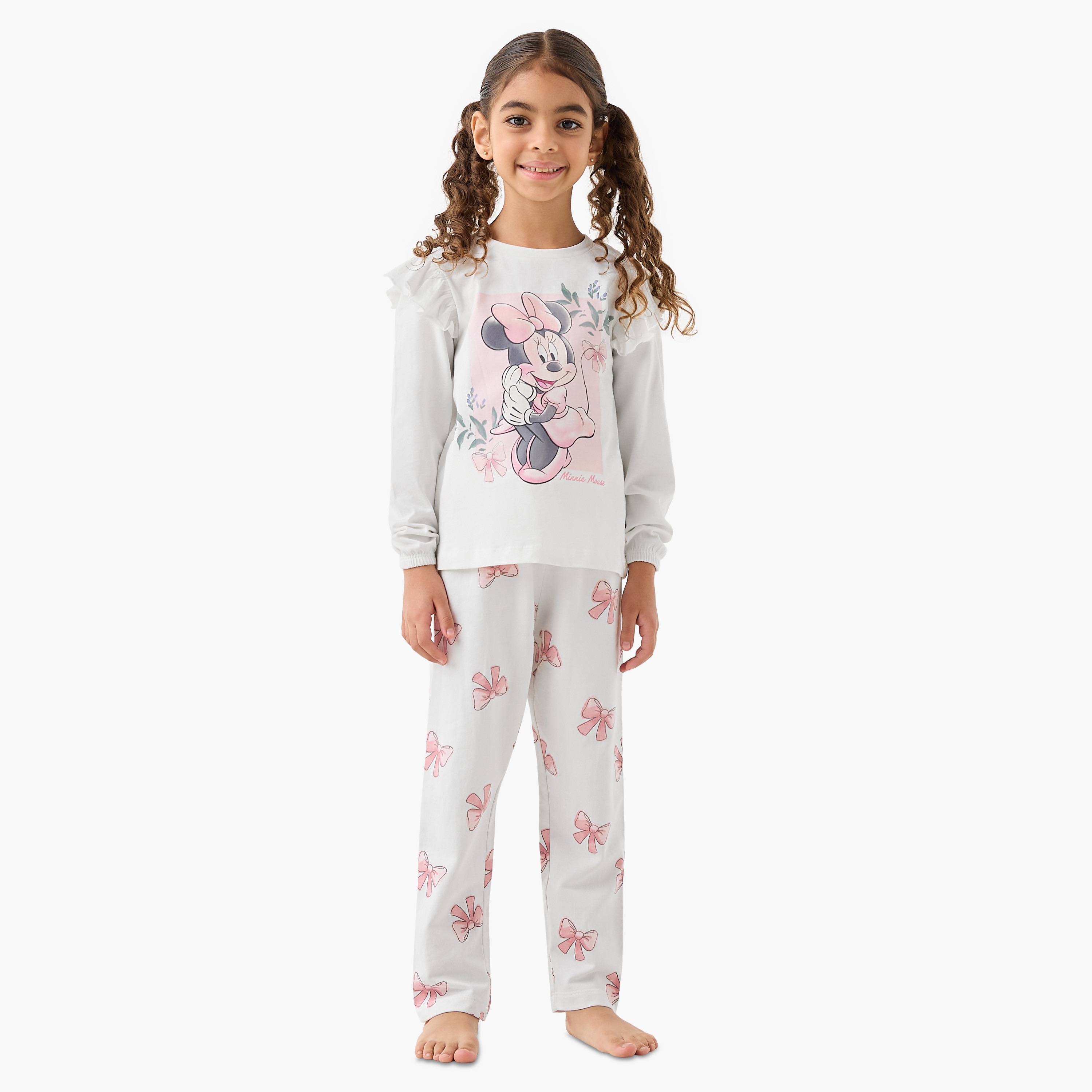 طقم بيجاما قطن بياقة دائرية وأكمام طويلة وقناع عين وطبعات ميني ماوس من ديزني-baby-girls-clothing-nightwear-pyjamasets-image-7