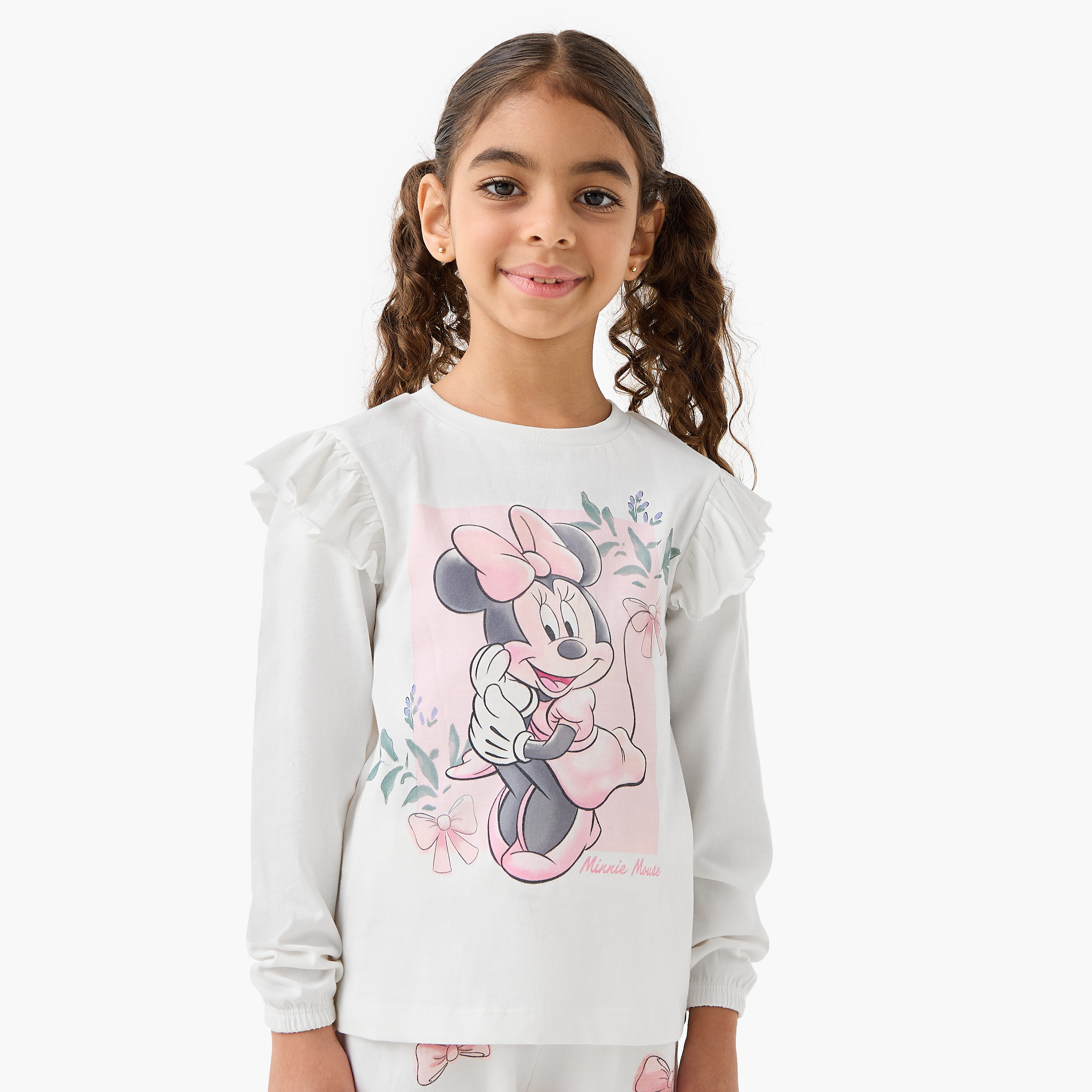 طقم بيجاما قطن بياقة دائرية وأكمام طويلة وقناع عين وطبعات ميني ماوس من ديزني-baby-girls-clothing-nightwear-pyjamasets-image-6