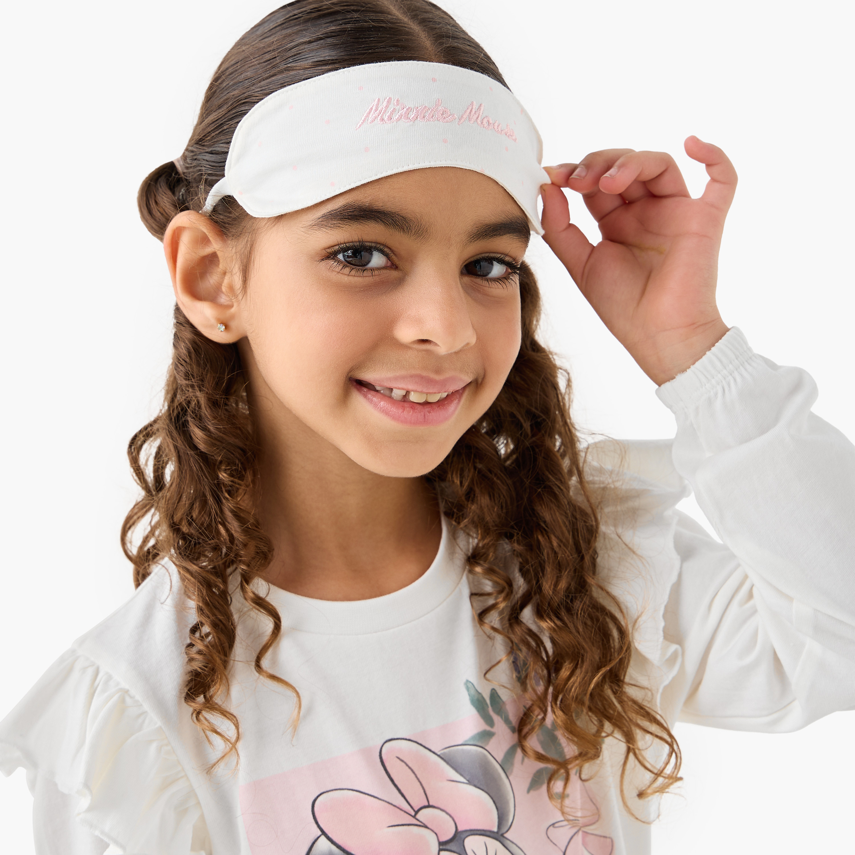 طقم بيجاما قطن بياقة دائرية وأكمام طويلة وقناع عين وطبعات ميني ماوس من ديزني-baby-girls-clothing-nightwear-pyjamasets-image-3
