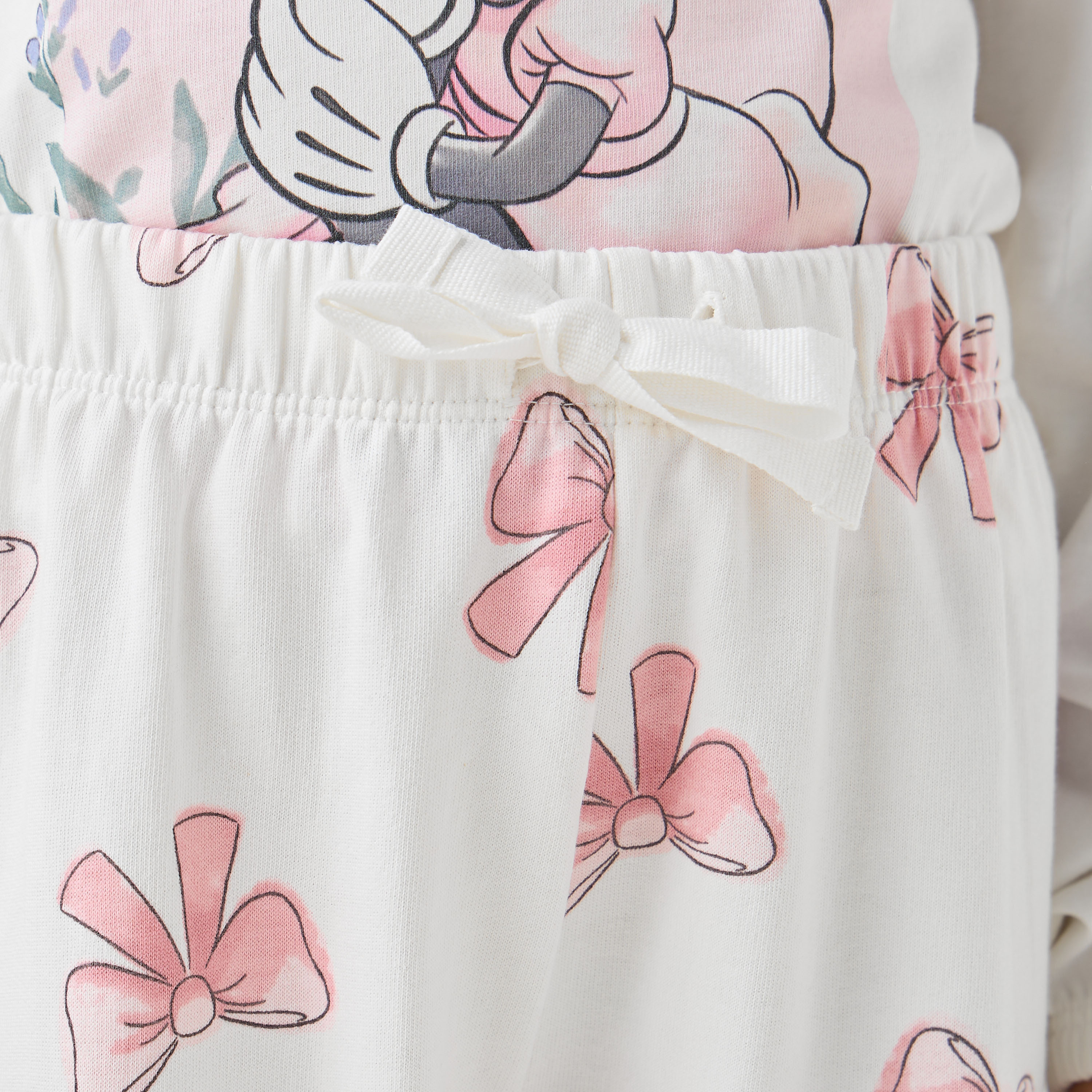 طقم بيجاما قطن بياقة دائرية وأكمام طويلة وقناع عين وطبعات ميني ماوس من ديزني-baby-girls-clothing-nightwear-pyjamasets-image-1