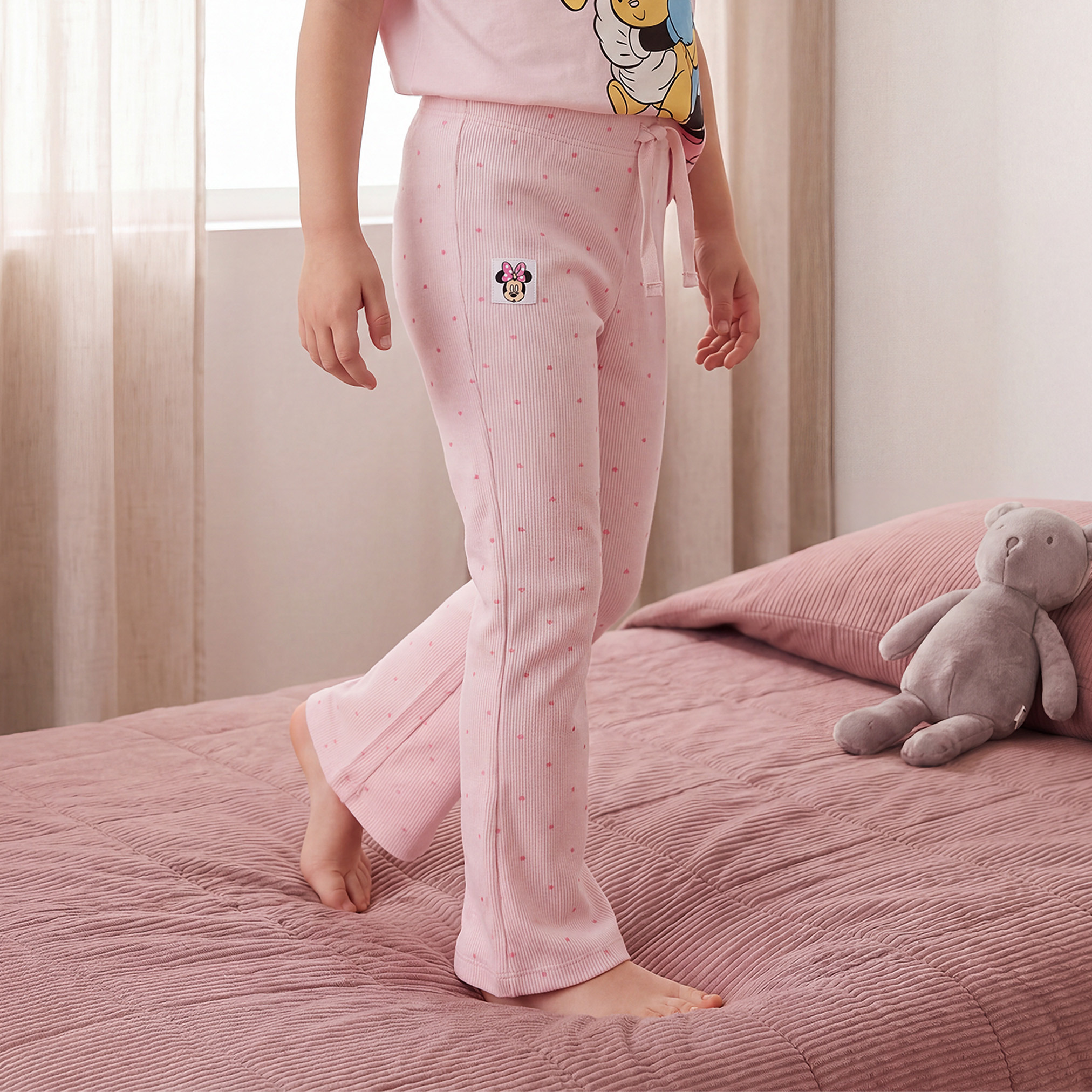 Disney Cotton Crew Neck Short Sleeves Pyjama Set with Minnie Mouse Print-girls-clothing-nightwear-image-3