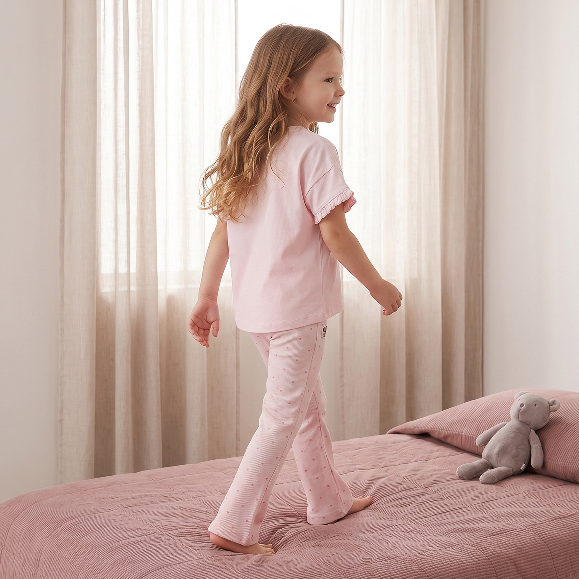 Disney Cotton Crew Neck Short Sleeves Pyjama Set with Minnie Mouse Print-girls-clothing-nightwear-image-4