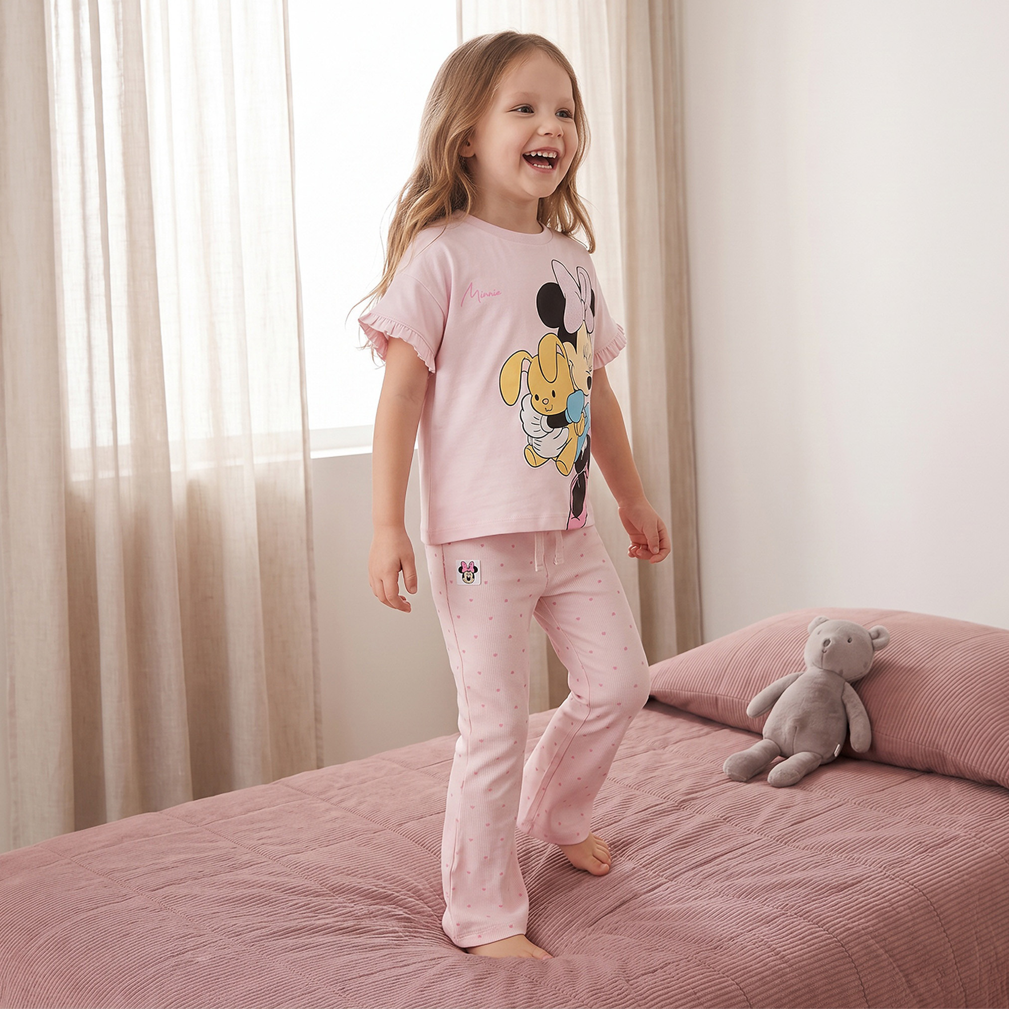 Disney Cotton Crew Neck Short Sleeves Pyjama Set with Minnie Mouse Print-girls-clothing-nightwear-image-7