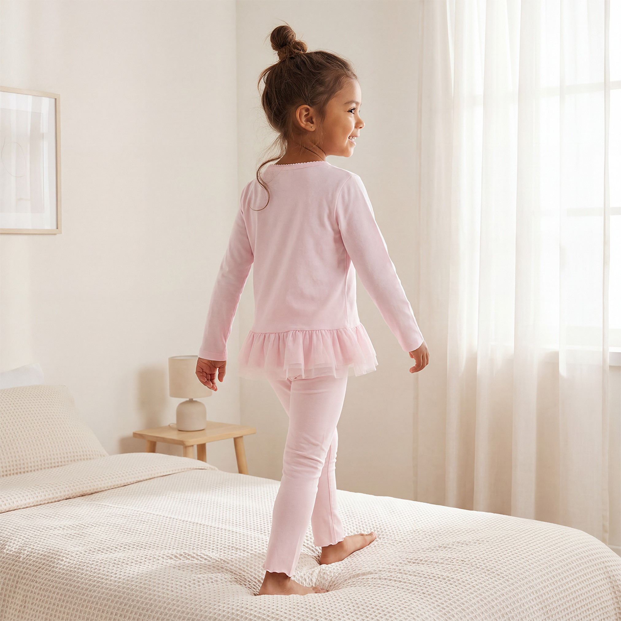 Disney Cotton Crew Neck Long Sleeves Pyjama Set with Stitch Print-girls-clothing-nightwear-image-4