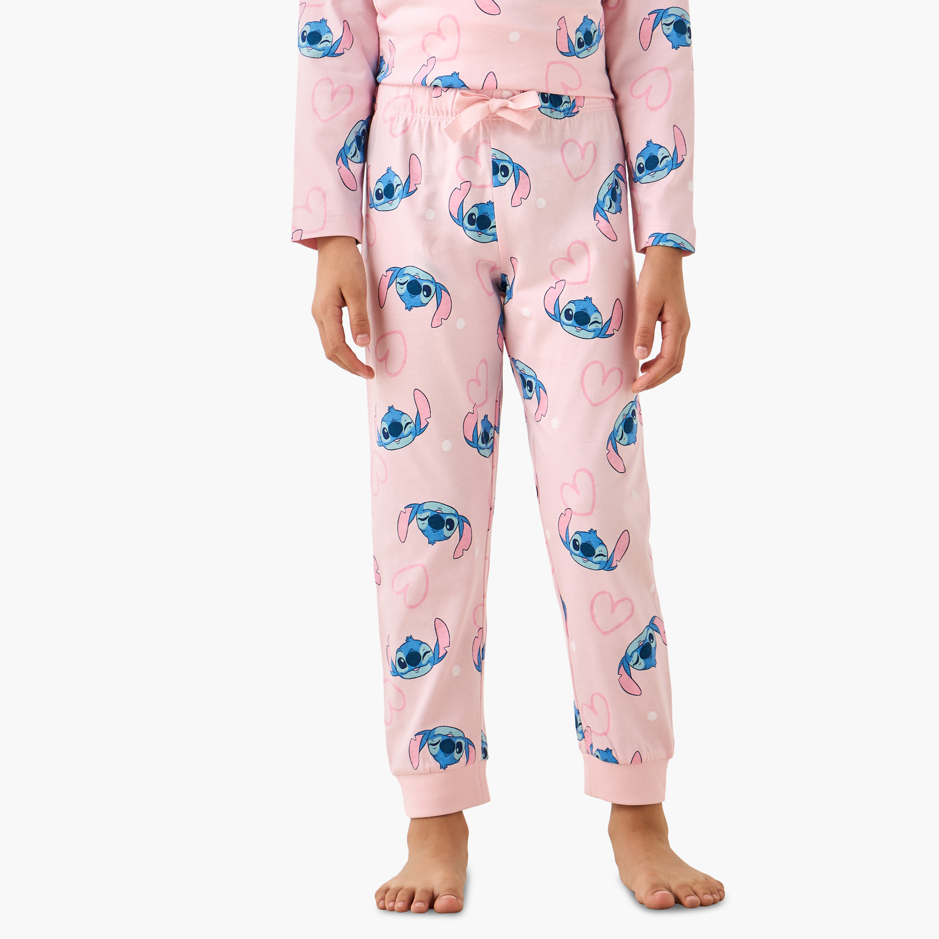 Pack of 2 Disney Cotton Round Neck Long Sleeves Pyjama Set with Stitch Print-girls-clothing-nightwear-image-4