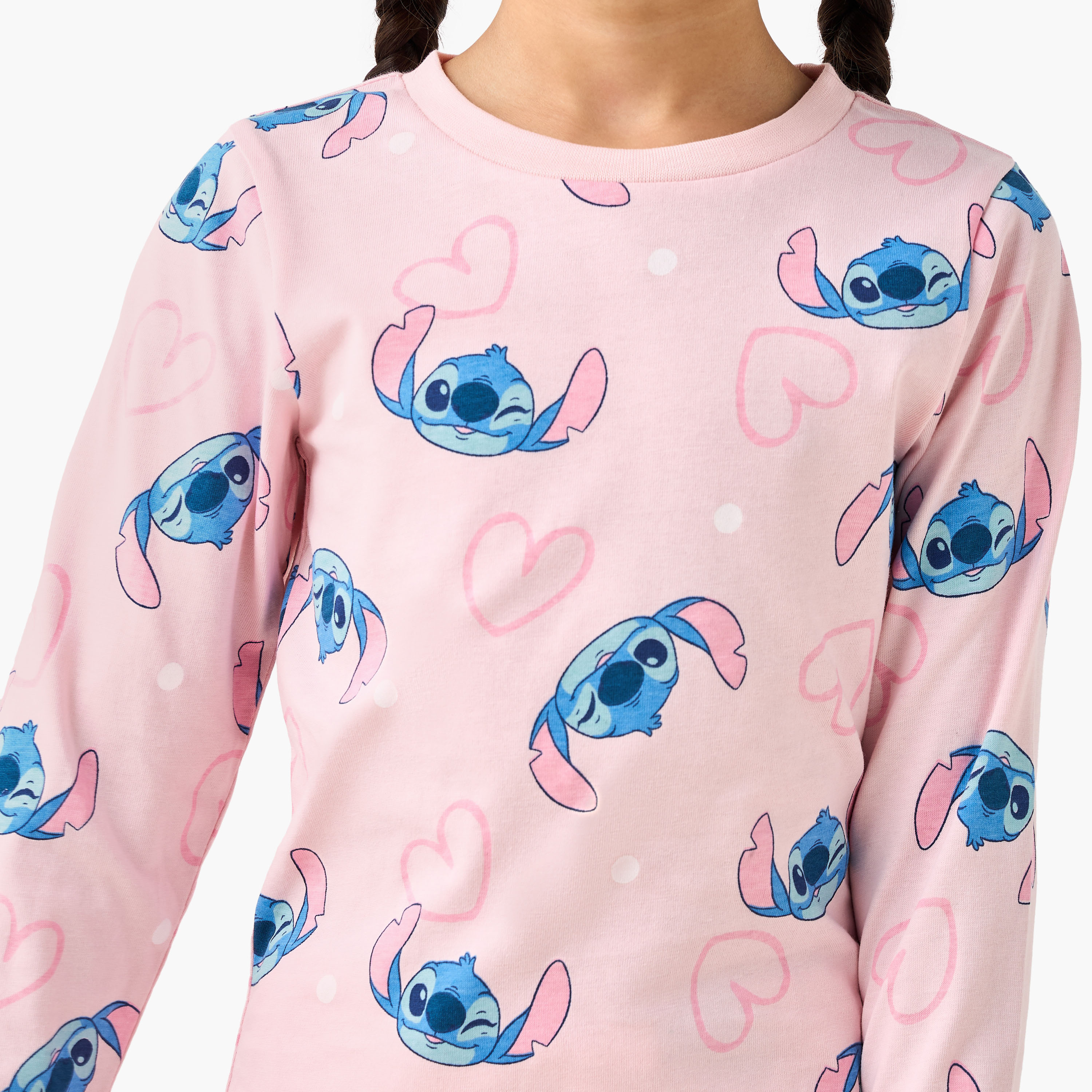 Pack of 2 Disney Cotton Round Neck Long Sleeves Pyjama Set with Stitch Print-girls-clothing-nightwear-image-7