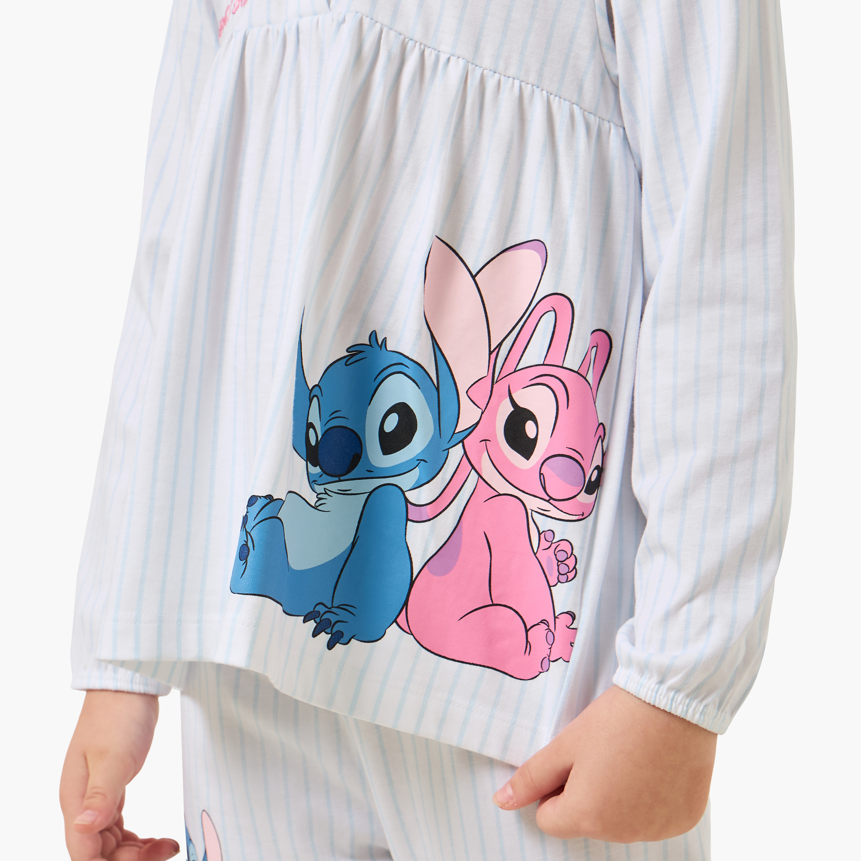 طقم بيجاما قطن بطبعات آنجل وستيتش وياقة بيتر بان وأكمام طويلة من ديزني-baby-girls-clothing-nightwear-pyjamasets-image-2