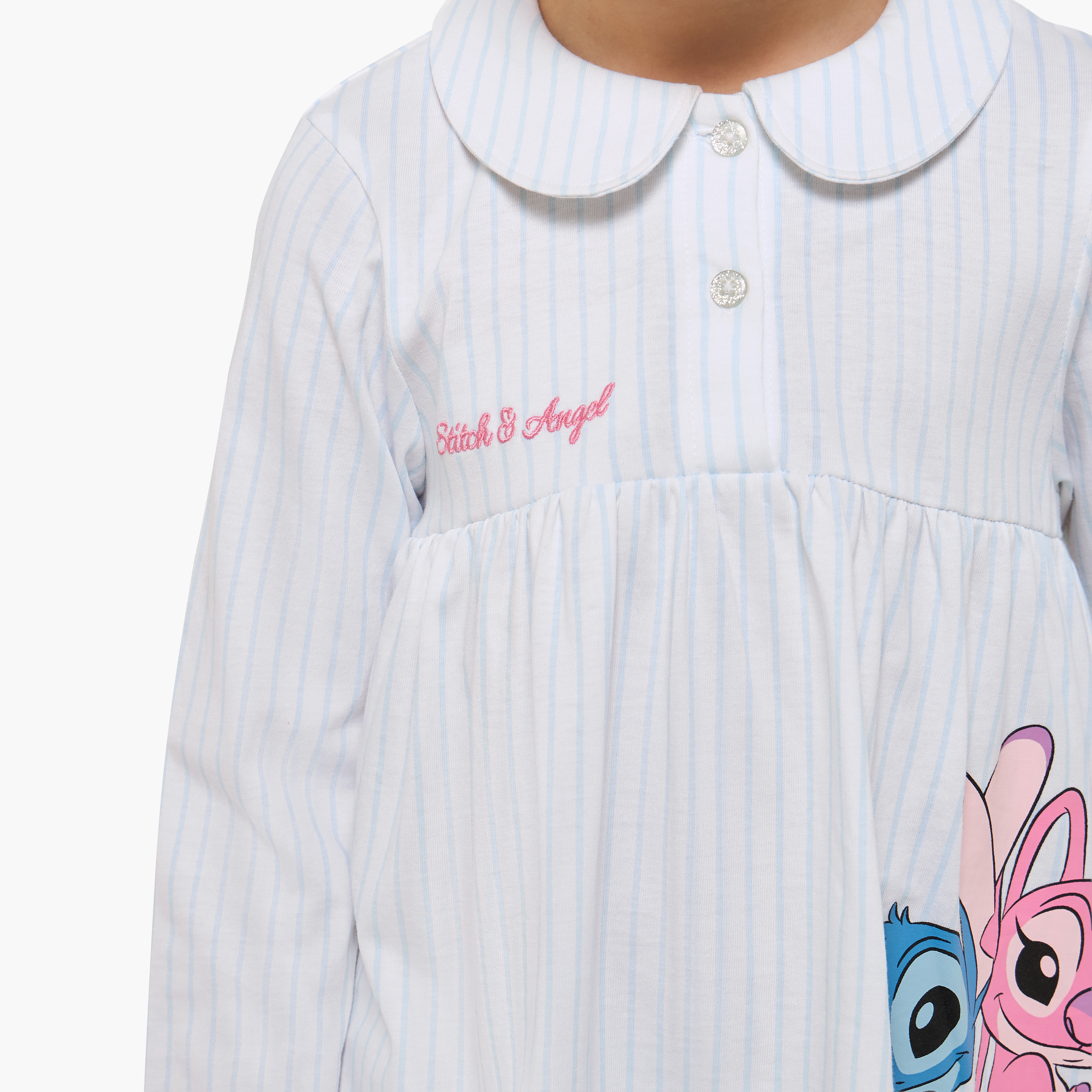 طقم بيجاما قطن بطبعات آنجل وستيتش وياقة بيتر بان وأكمام طويلة من ديزني-baby-girls-clothing-nightwear-pyjamasets-image-1