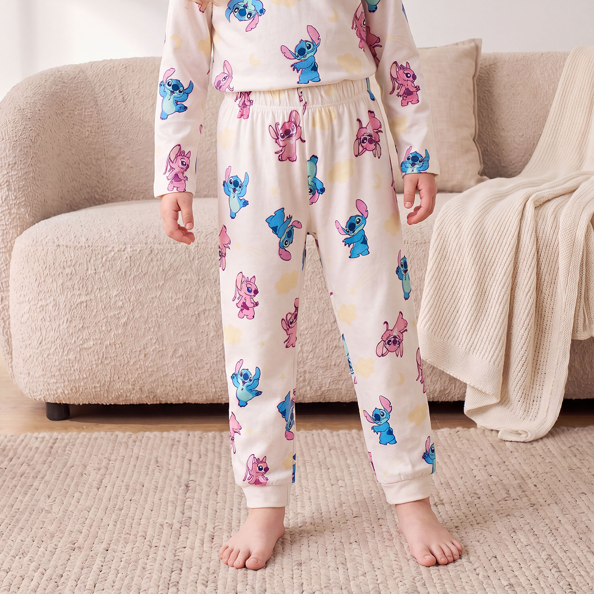 Pack of 2 Disney Cotton Crew Neck Long Sleeves Pyjama Set with Stitch and Angel Print-girls-clothing-nightwear-image-5